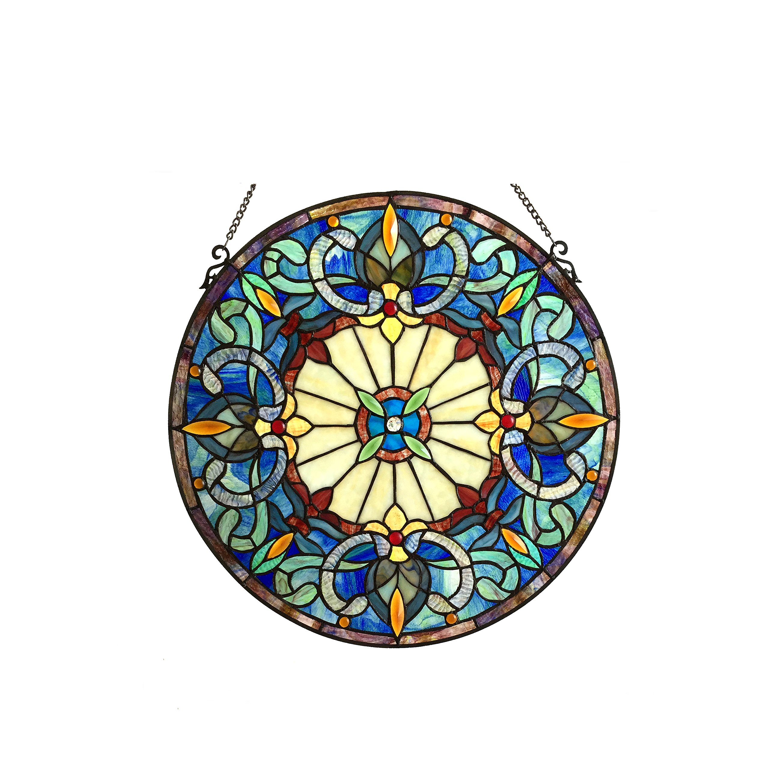 Tiffany-Style Stained Glass Victorian Window Panel - 22 Inch Handcrafted Art Glass Decor for Home, Church & Office