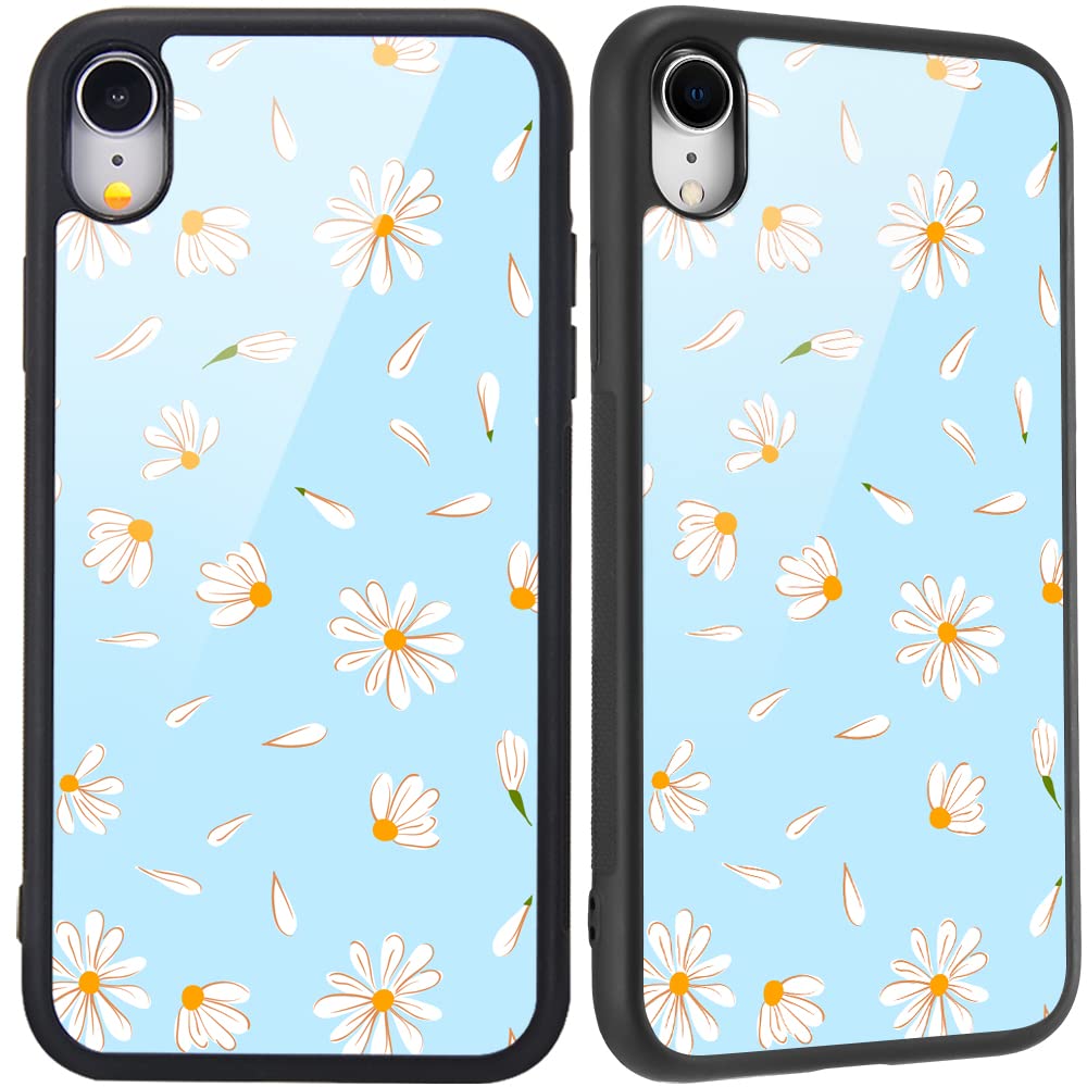 MAYCARI iPhone XR Case for Women - Cute Blue Daisy Flower Hard Back with Soft TPU Bumper Protective Phone Cover | Perfect for Everyday Use, Work, and Travel