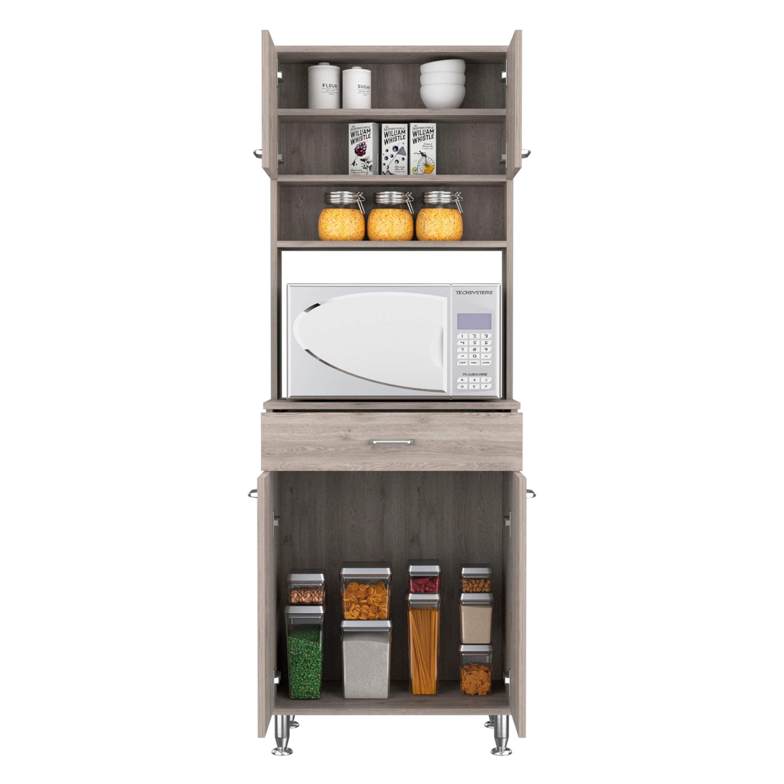 TUHOME Della 60 Inch Kitchen Pantry Cabinet with Countertop - Light Gray Storage Organizer for Spices, Cookware & Small Appliances | Perfect for Modern Kitchens & Pantry Organization