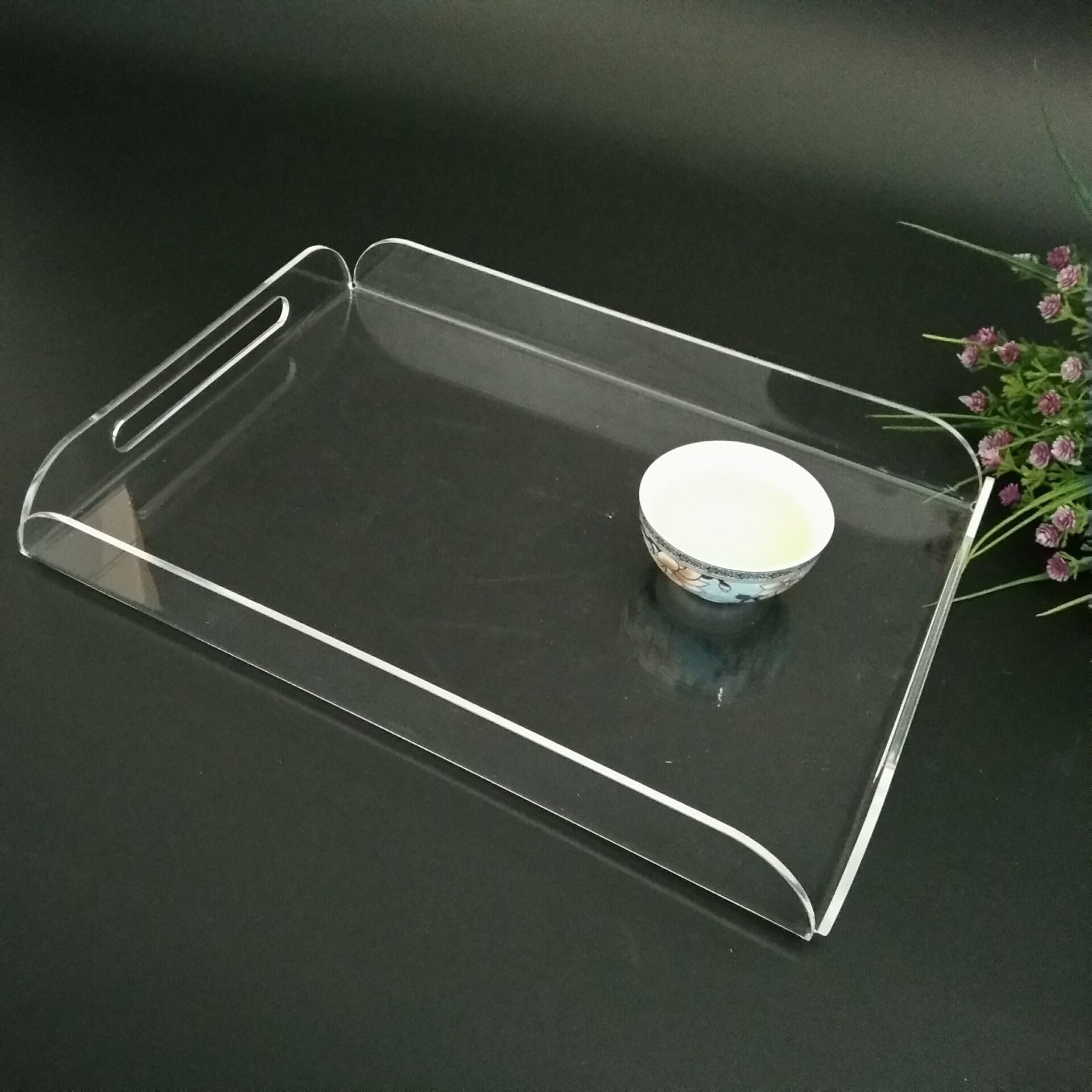 Clear Acrylic A4 Serving Tray with Handles for Coffee Table & Breakfast