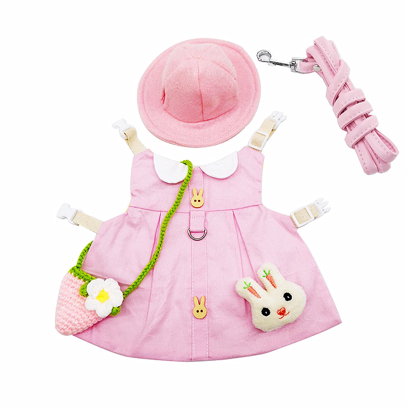 Cute Guinea Pig Clothes & Bunny Ferret Outfits with Rabbit Harness Leash Set - Soft Mini Hat, Pet Bag & Brooch for Kittens & Small Animals - Perfect for Pet Parties, Photo Shoots & Daily Walks