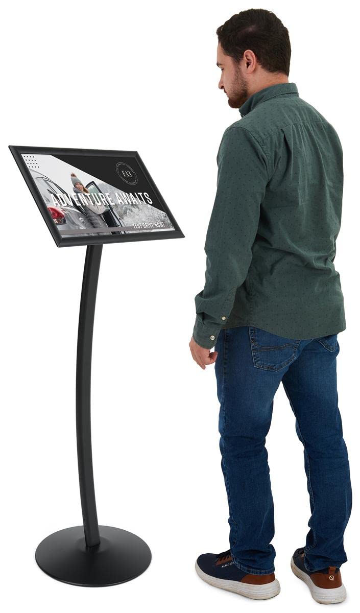Displays2go 11 x 17 Inch Outdoor Menu Board - Black Metal Snap Open Freestanding Menu Holder for Restaurants, Cafes & Businesses | Weatherproof Signage for Patio, Drive-Thru & Sidewalk Display (CMB17BLKL)