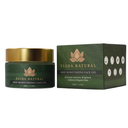 Flora Natural Green Tea Face Moisturizer Gel Cream for Glowing Skin - With Aloe Vera & Vitamin E | Non-Sticky, Oil-Free Hydrating Gel | Water-Based Formula (50g) | Perfect for Daily Skincare Routine & Post-Sun Care