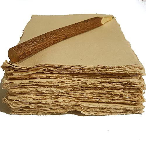 Handmade Deckle Edge Paper - Printer Friendly Blank Mixed Media Loose Leaf Sheets - 150 GSM Thick A4 Size - Pack of 50 Brown - Perfect for Scrapbooking, Journaling & Art Projects