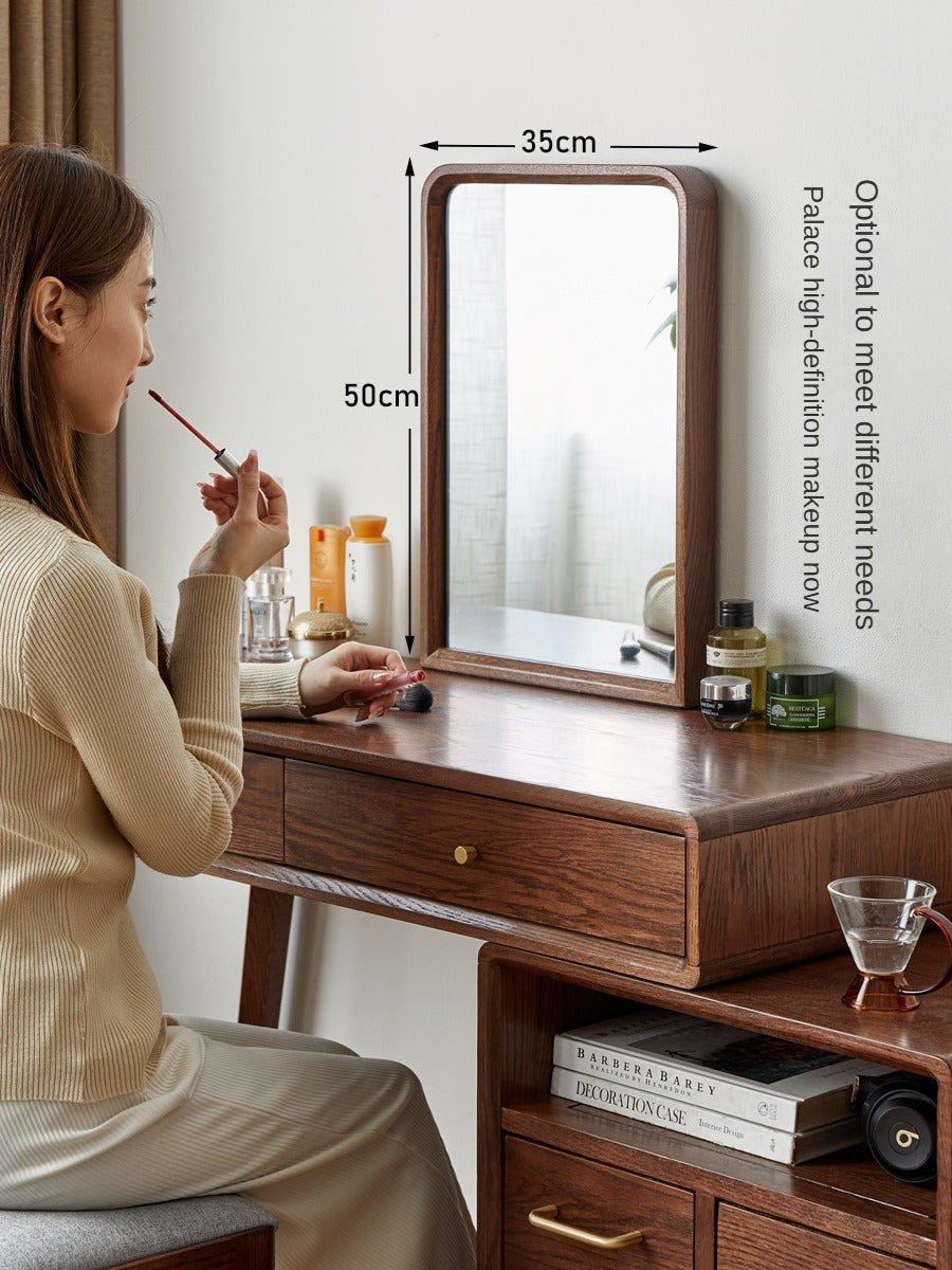 Solid Oak Wood Extendable Dressing Table - Walnut Finish | Elegant Vanity Desk for Bedroom, Makeup Station & Home Decor