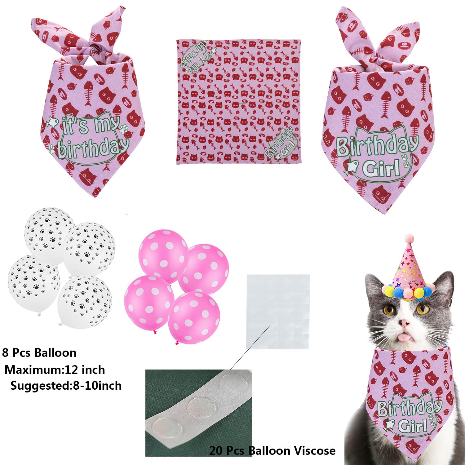TCBOYING Cat Birthday Bandana & Hat Scarf - Cute Pet Birthday Party Decorations for Cats & Dogs - Perfect for Birthday Celebrations, Photo Shoots & Special Occasions