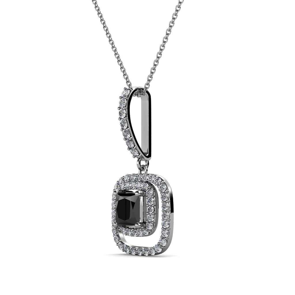 14K White Gold Black & White Diamond Halo Pendant Necklace for Women - 0.86 ctw, 18