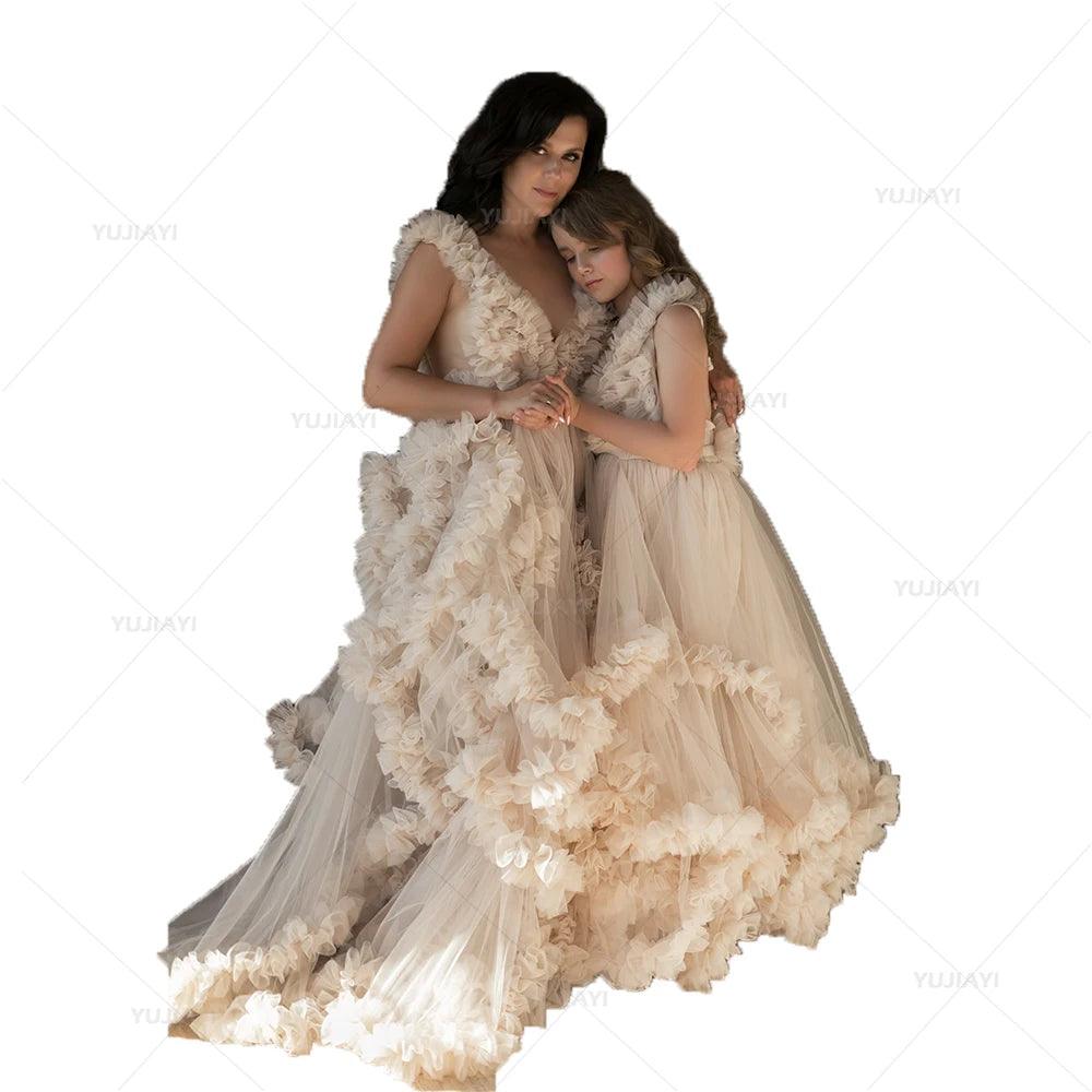 Elegant Tiered Ruffle Mommy and Me Dresses - Matching Mother Daughter Outfits for Photoshoots, Family Portraits & Special Occasions