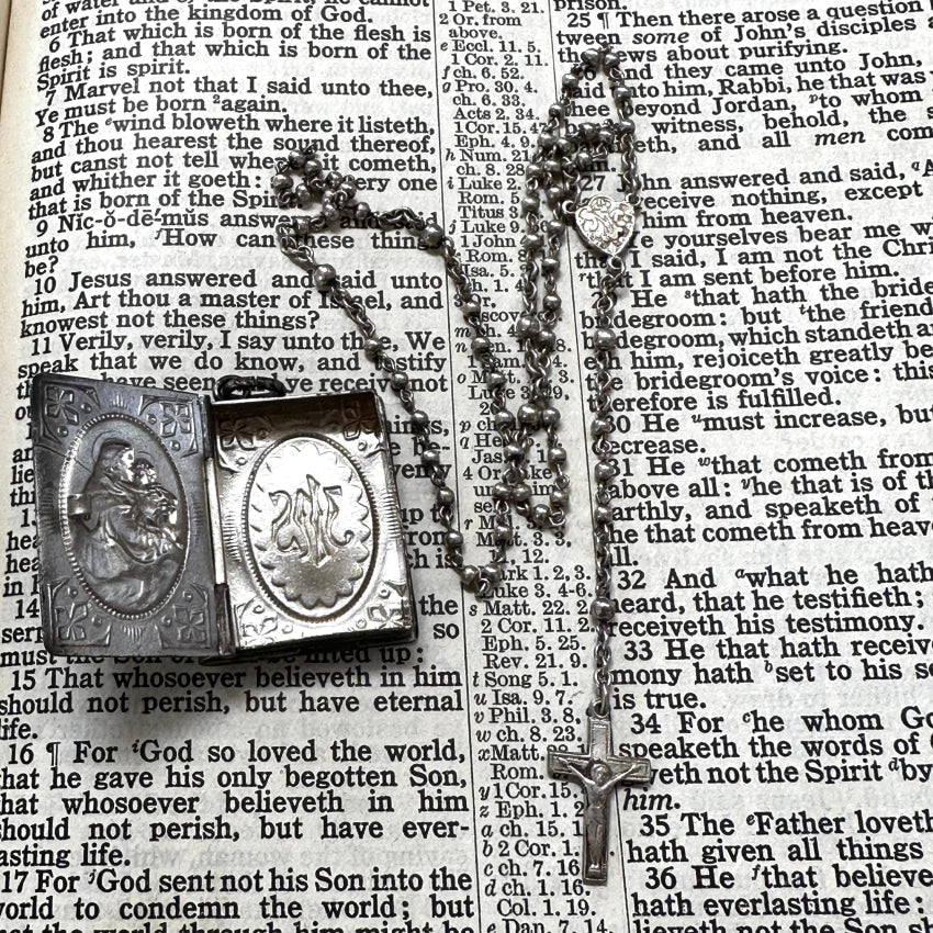 Vintage Mexican Alpaca Silver Bible Rosary Case Pendant - Religious Jewelry for Prayer & Protection - Perfect for Church, Gifts & Spiritual Occasions