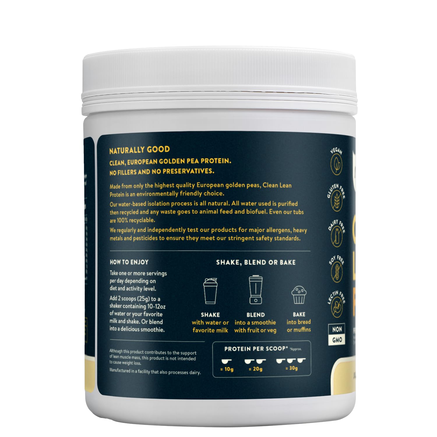 Nuzest Clean Lean Vegan Pea Protein Powder - Premium Plant Based Protein, Dairy Free, Gluten Free, Non-GMO, Unflavored (1.1 lb, 20 Servings) - Perfect for Post-Workout Recovery, Smoothies & Healthy Baking