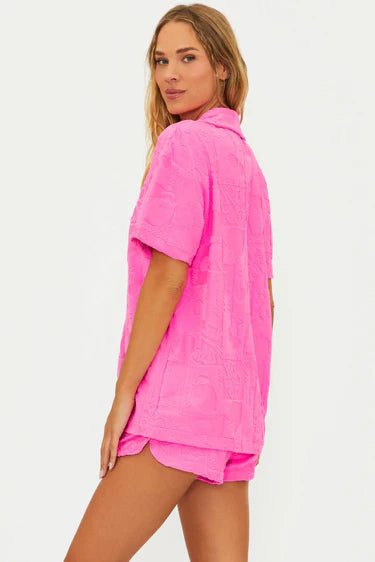 Beach Riot Mabel Shirt - Strawberry Stand Terry Oversized Button Up for Women | Casual Summer Beach Cover Up, Poolside Lounge & Vacation Outfit