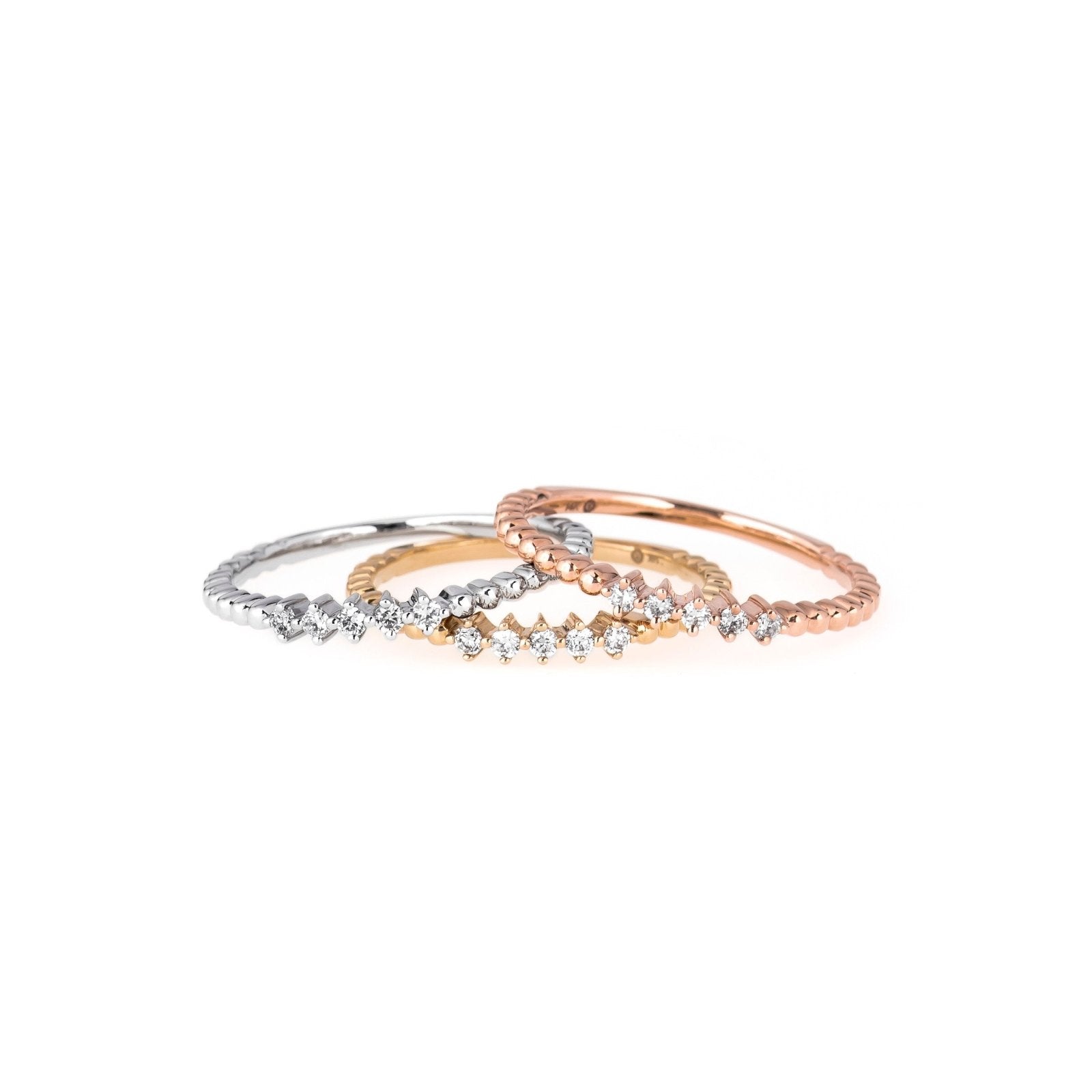 Five Diamond Beaded Ring in Solid 14k Yellow Gold - Elegant Stackable Jewelry for Women, Perfect for Weddings, Anniversaries & Everyday Wear