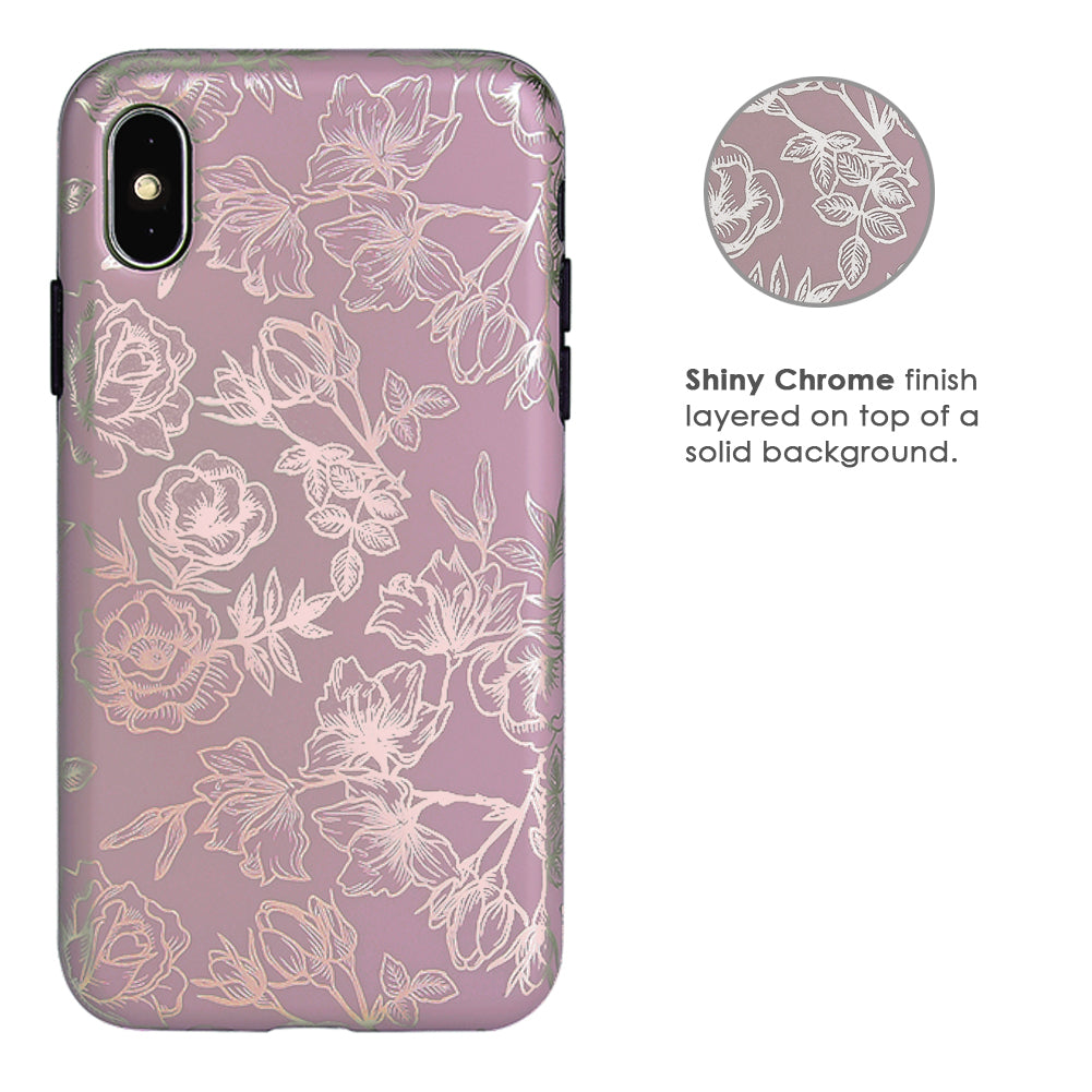 Dusty Rose Chrome Floral iPhone Case - Elegant Protective Phone Cover for iPhone 13/14/15 Pro Max - Perfect for Women, Girls, Daily Use, Gift Giving & Special Occasions