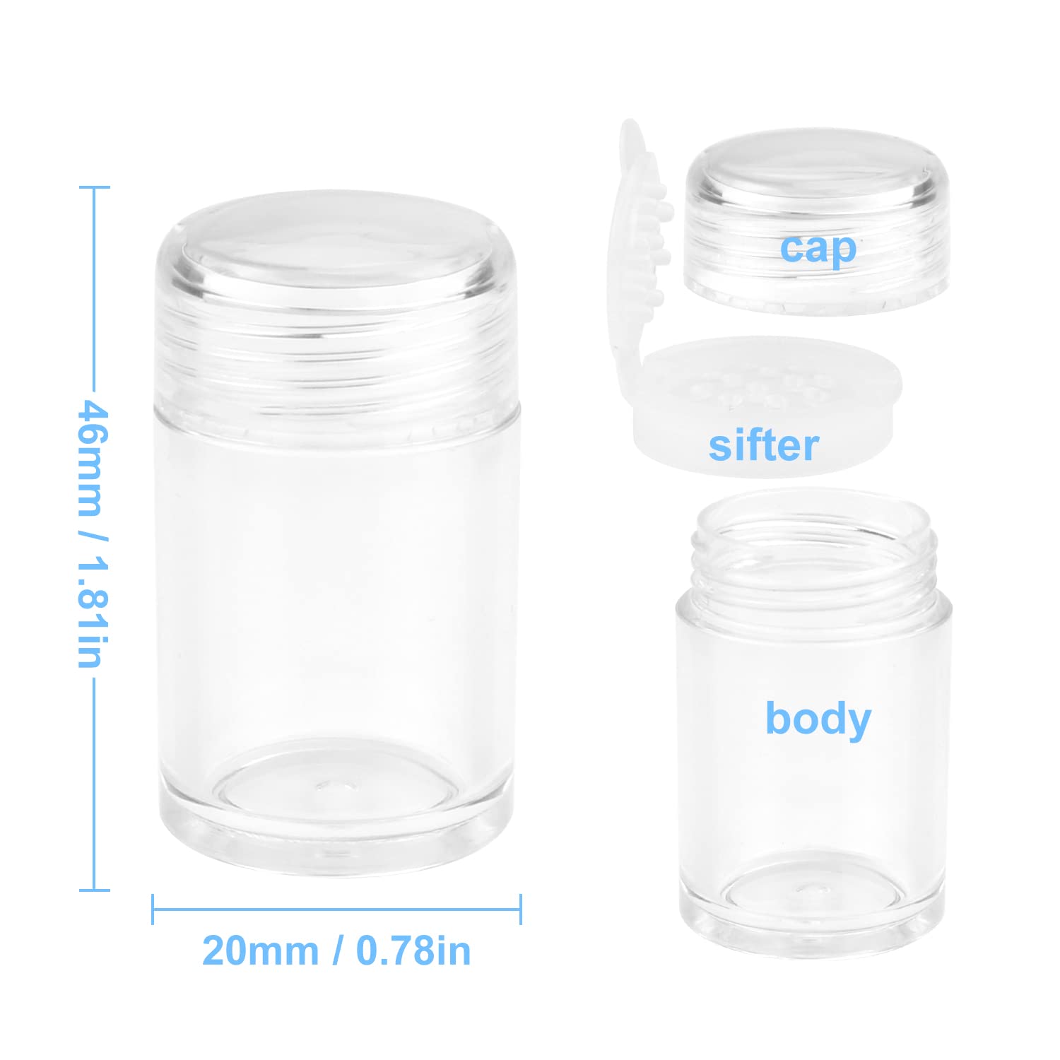 Eyeshow 6 Pack 10ml Clear Plastic Empty Loose Powder Jars with Sifter & Sample Pots - Refillable Makeup Containers for Mineral Foundation, Setting Powder & Pigments (Travel, Home & Professional Use)