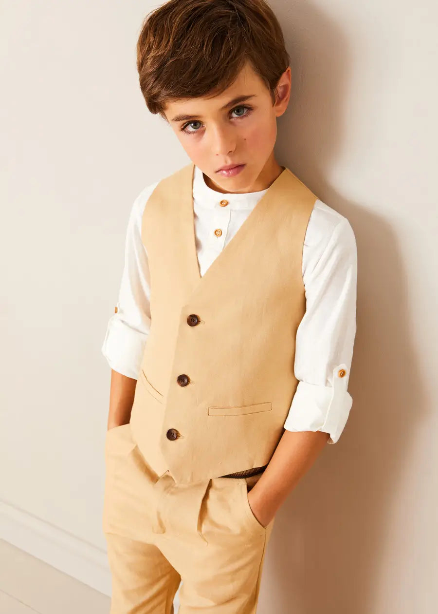 Stylish Beige Linen Vest for Kids (Ages 4-10) - Perfect for Summer Outfits, Casual Wear & Outdoor Activities