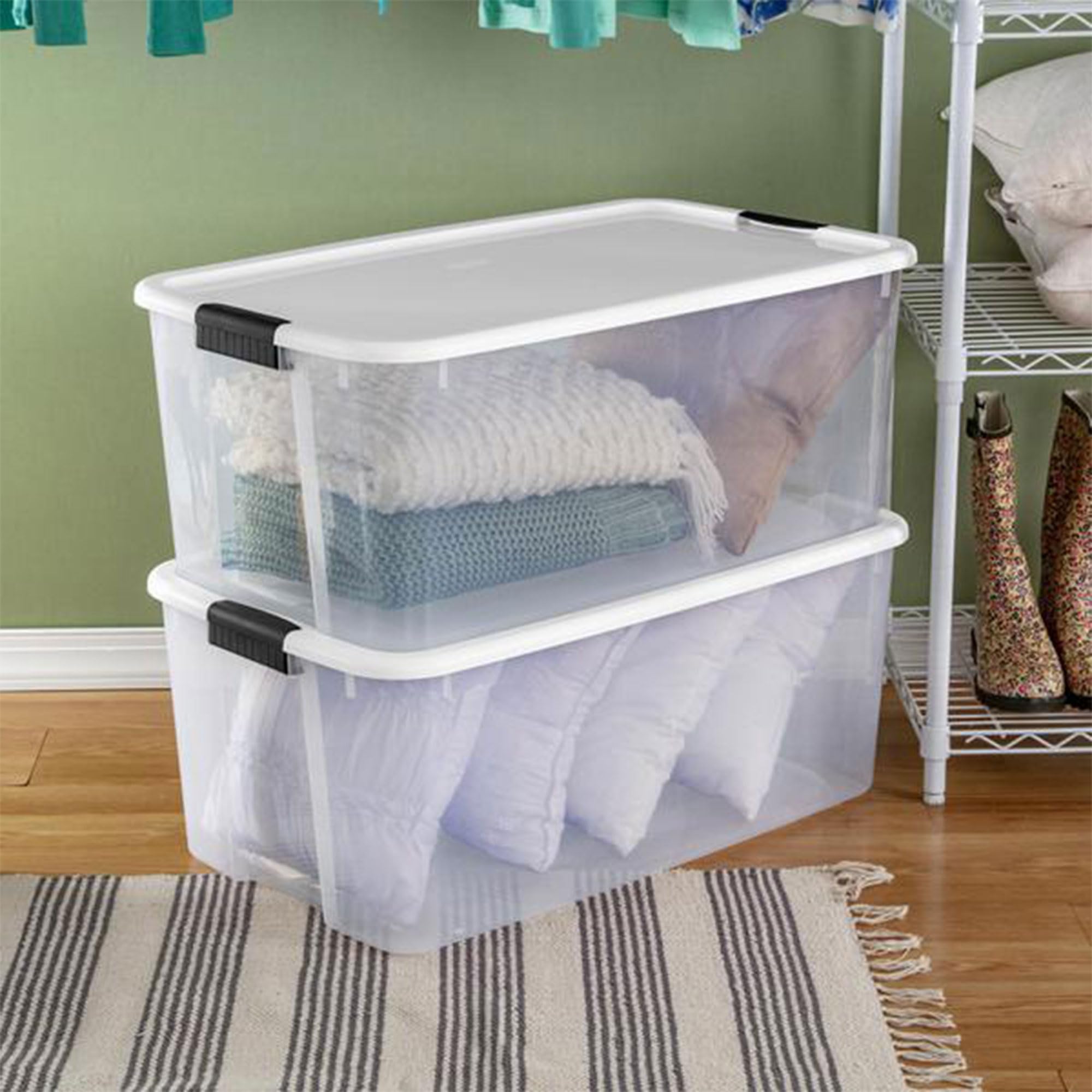 Sterilite 12-Pack 116 Quart Ultra Latching Storage Boxes - Stackable Clear Plastic Bins for Clothes, Toys & Home Organization - Perfect for Closet, Garage & Seasonal Storage