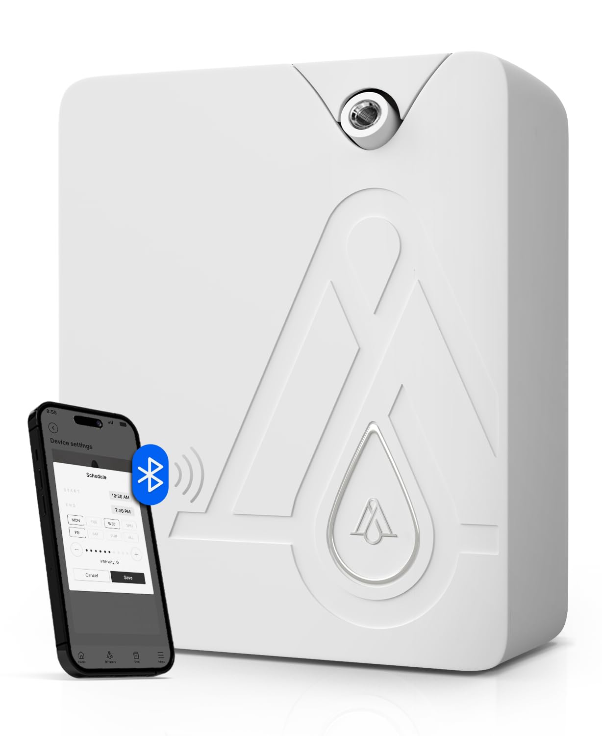 AromaPlan Bluetooth Smart Scent Diffuser for Home, Hotel, Spa & Office - Wireless Air Freshener with Cold Mist Technology, Waterless Whole House Fragrance Dispenser (White) - Perfect for Aromatherapy, Relaxation & Creating Inviting Spaces