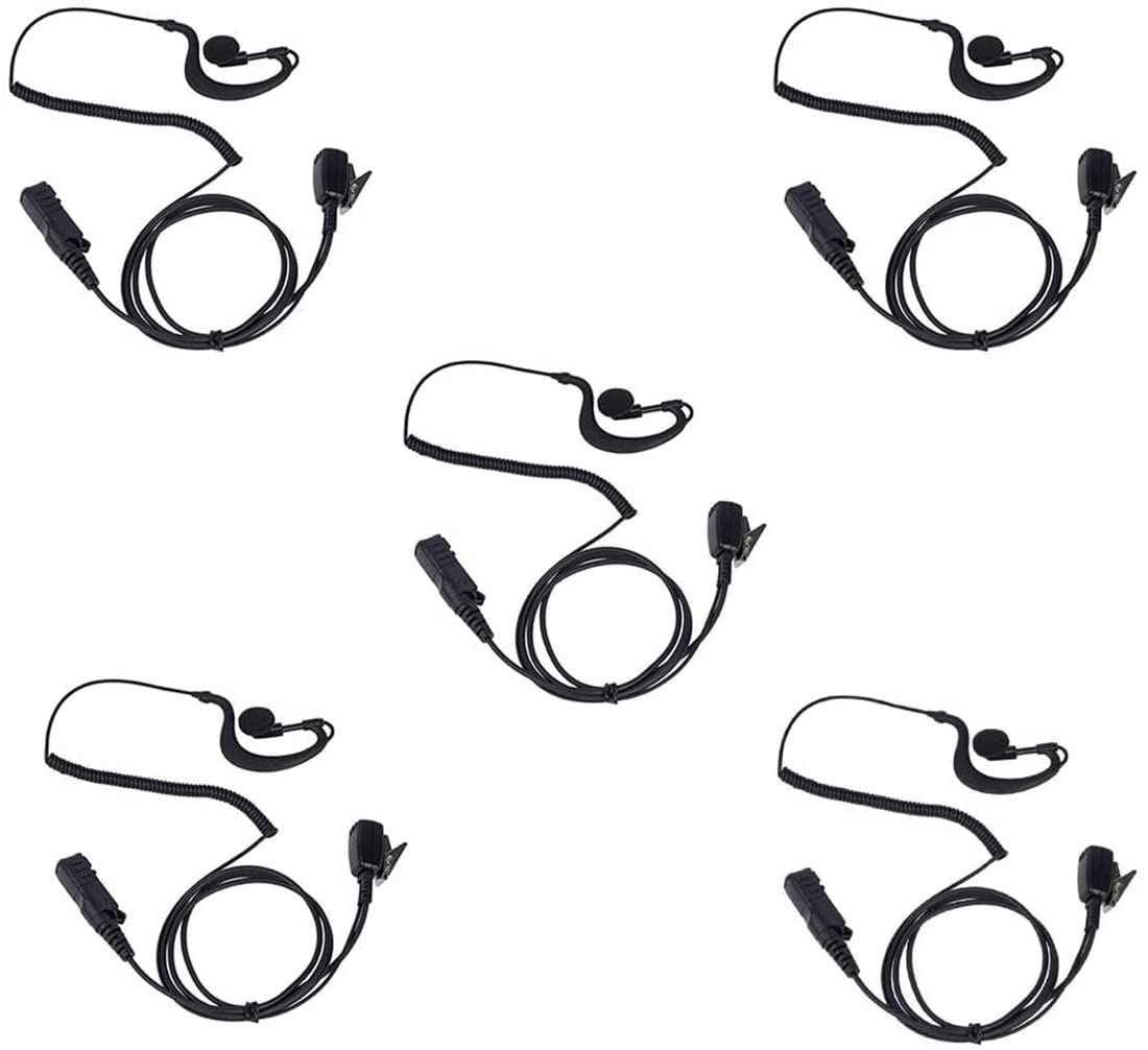 Klykon XPR 3500e Earpiece Headset with Mic & PTT - 5 Pack | G-Shape Design for Motorola Two-Way Radios (XPR3300e/XPR3500/XPR3300) | Ideal for Security, Construction & Event Communication