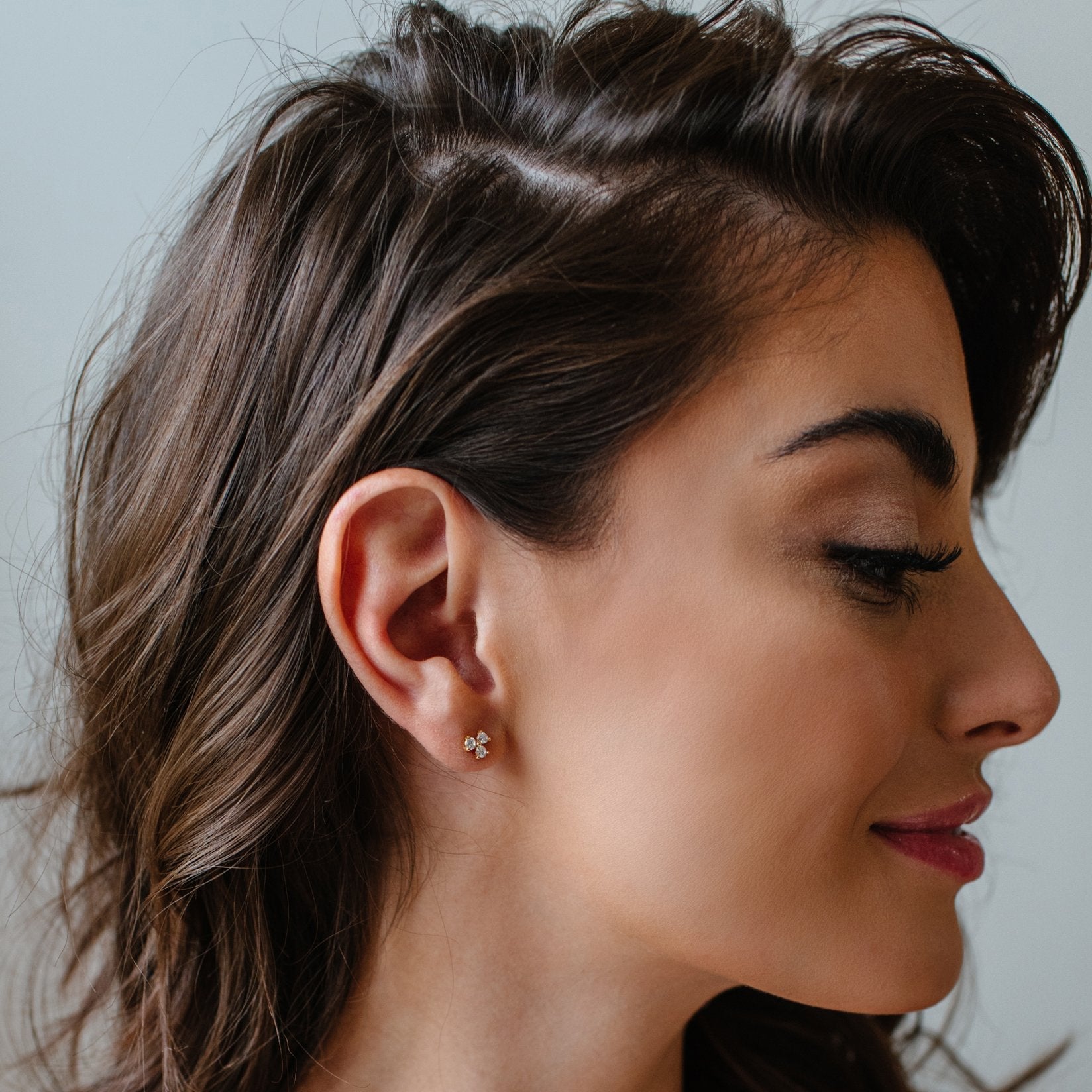 14K Solid Gold Tiny Trio Love Stud Earrings with Cubic Zirconia - Perfect for Valentine's Day, Anniversary & Everyday Elegance