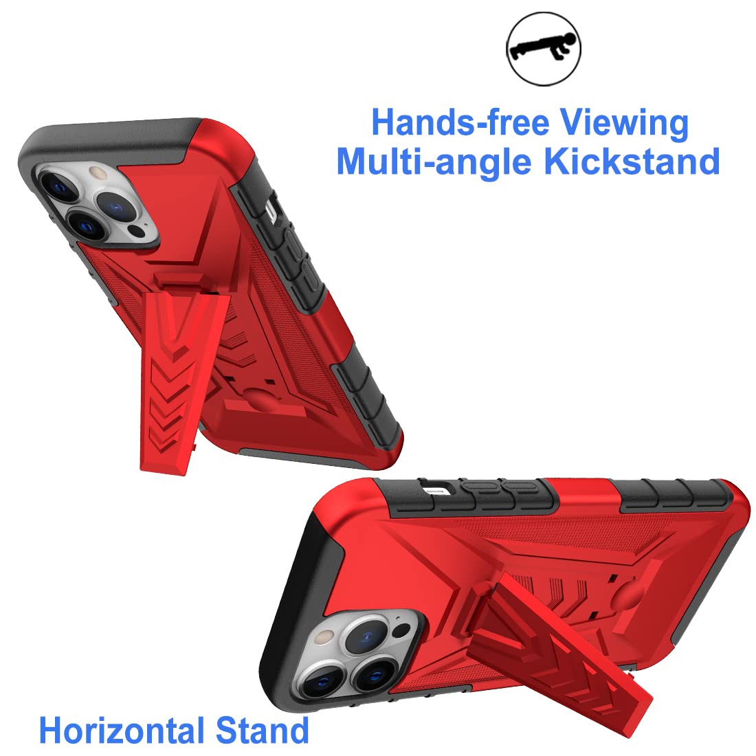 Ailiber Heavy Duty Shockproof iPhone 13 Pro Max Case with Screen Protector, Swivel Belt Clip & Kickstand - Full Body Protection for iPhone 13 Pro Max 6.7 Inch (Red) - Perfect for Outdoor Activities, Construction Work & Extreme Sports