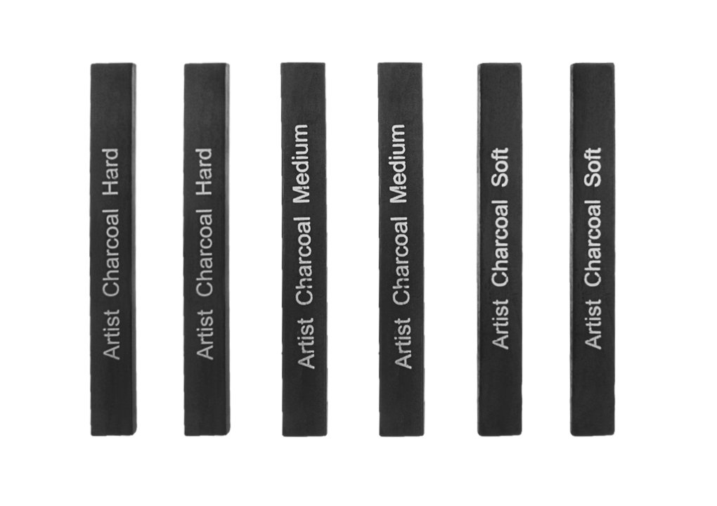 Premium 6-Pack Assorted Charcoal Pencils Set - Soft, Medium & Hard Compressed Charcoal Sticks for Artists, Students - Ideal for Drawing, Sketching, Blending & Shading - Perfect for Portrait Art, Still Life & Landscape Drawing