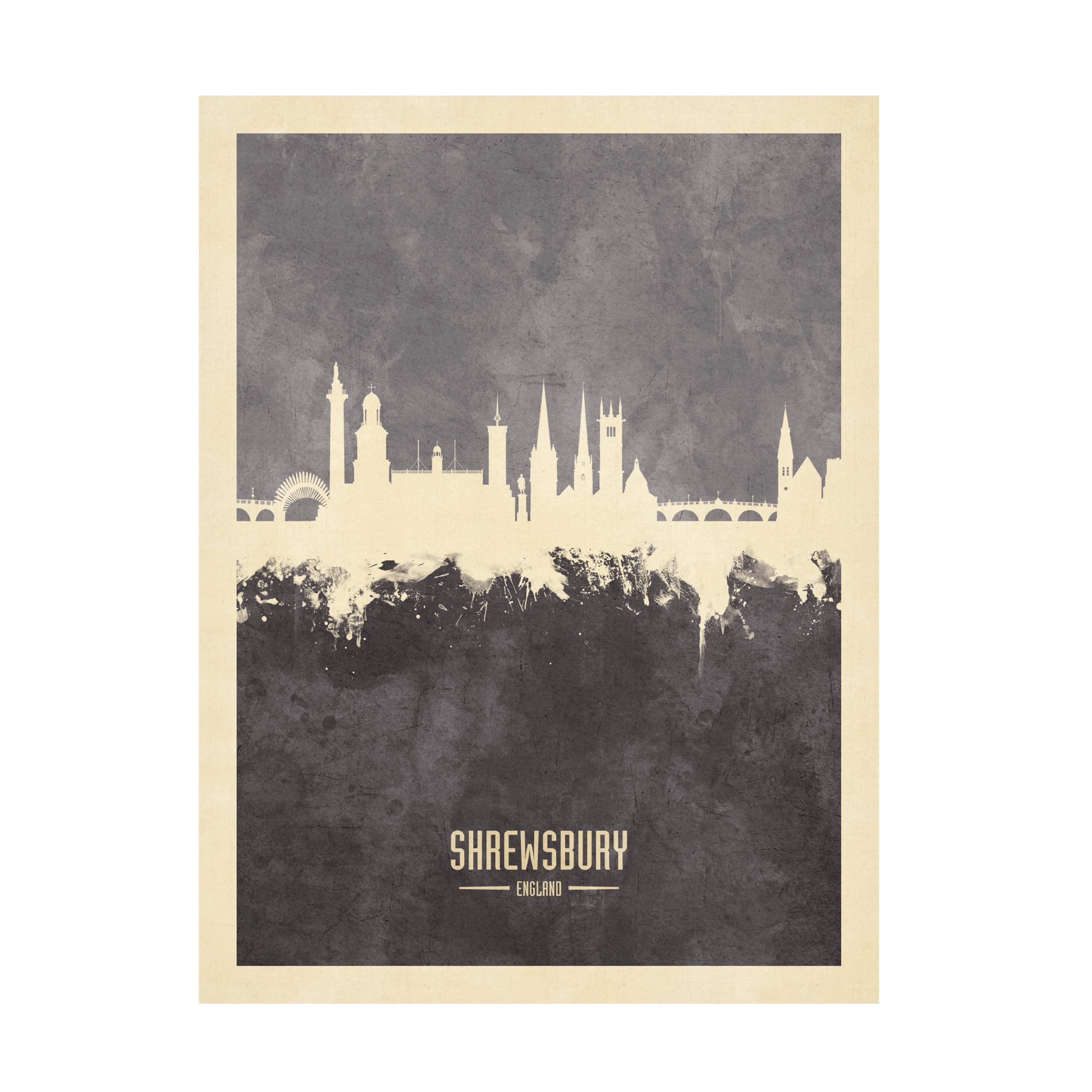 Michael Tompsett 'Shrewsbury England Skyline Gray' Canvas Wall Art Print - Modern Home & Office Decor for Living Room, Bedroom