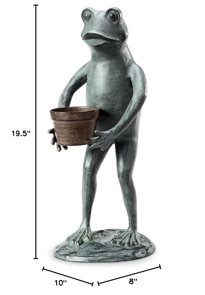 SPI Aluminum Garden Frog Planter Holder - Decorative Outdoor Flower Pot Stand for Patio, Lawn & Garden Decor - Perfect for Succulents, Herbs & Small Plants