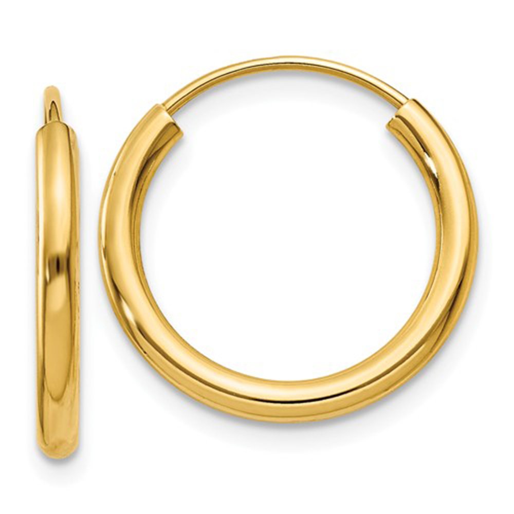 14K Yellow Gold Continuous Endless Hoop Earrings - 2mm Tube Thin Minimalist Circle Earrings for Women - Perfect for Everyday Wear, Work & Special Occasions