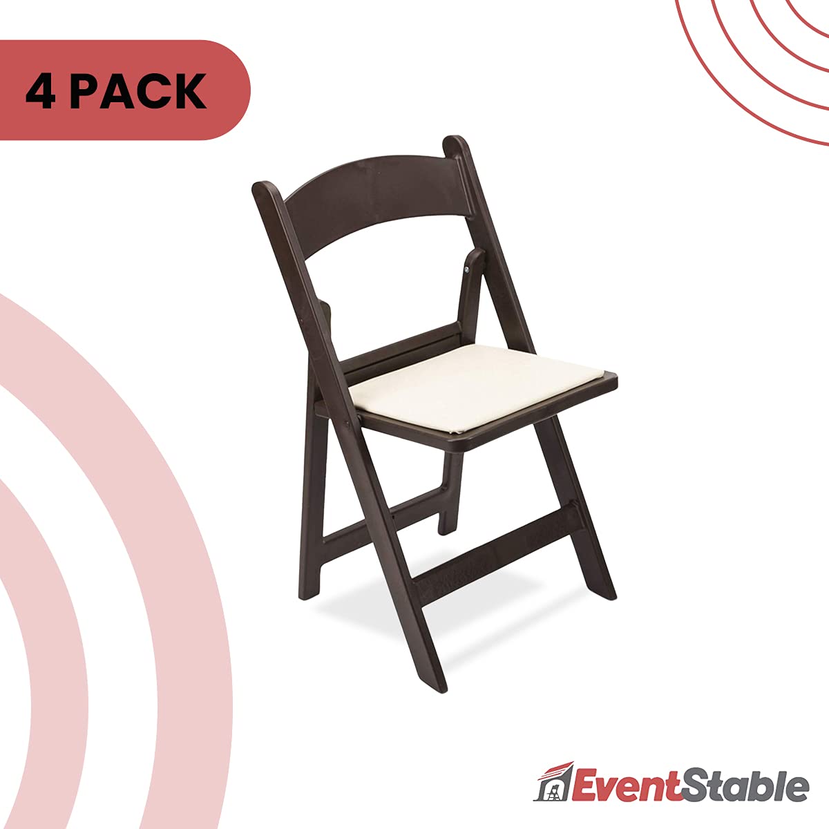 EventStable Titan PRO Resin Folding Chairs 4-Pack - Heavy Duty Dark Brown Vinyl Padded Seats for Indoor & Outdoor Use - Lightweight Portable Chairs for Weddings, Parties, Events, Camping, and Backyard Gatherings