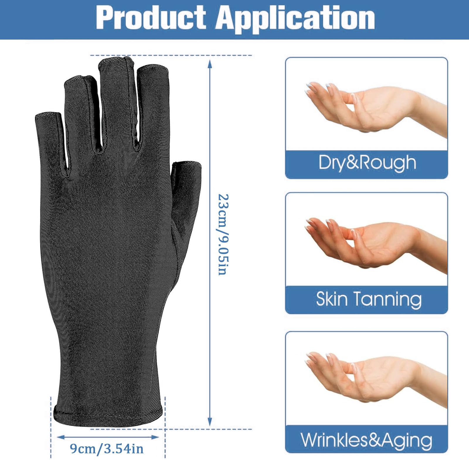 UV Protection Gloves for Gel Nails - 2 Pairs Fingerless Gloves for Women, Black & White | Shield Hands from UV Lamp Damage During Manicures & Nail Care