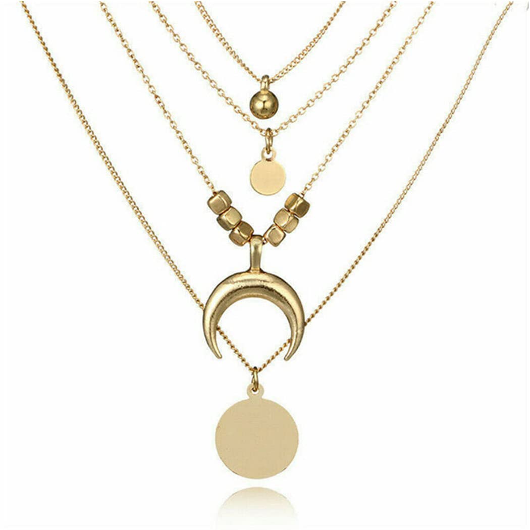 Boho Layered Necklace for Women - Gold Rhinestone Butterfly & Moon Pendant Choker Necklace Jewelry Accessories | Perfect for Casual Wear, Parties, and Gift Giving