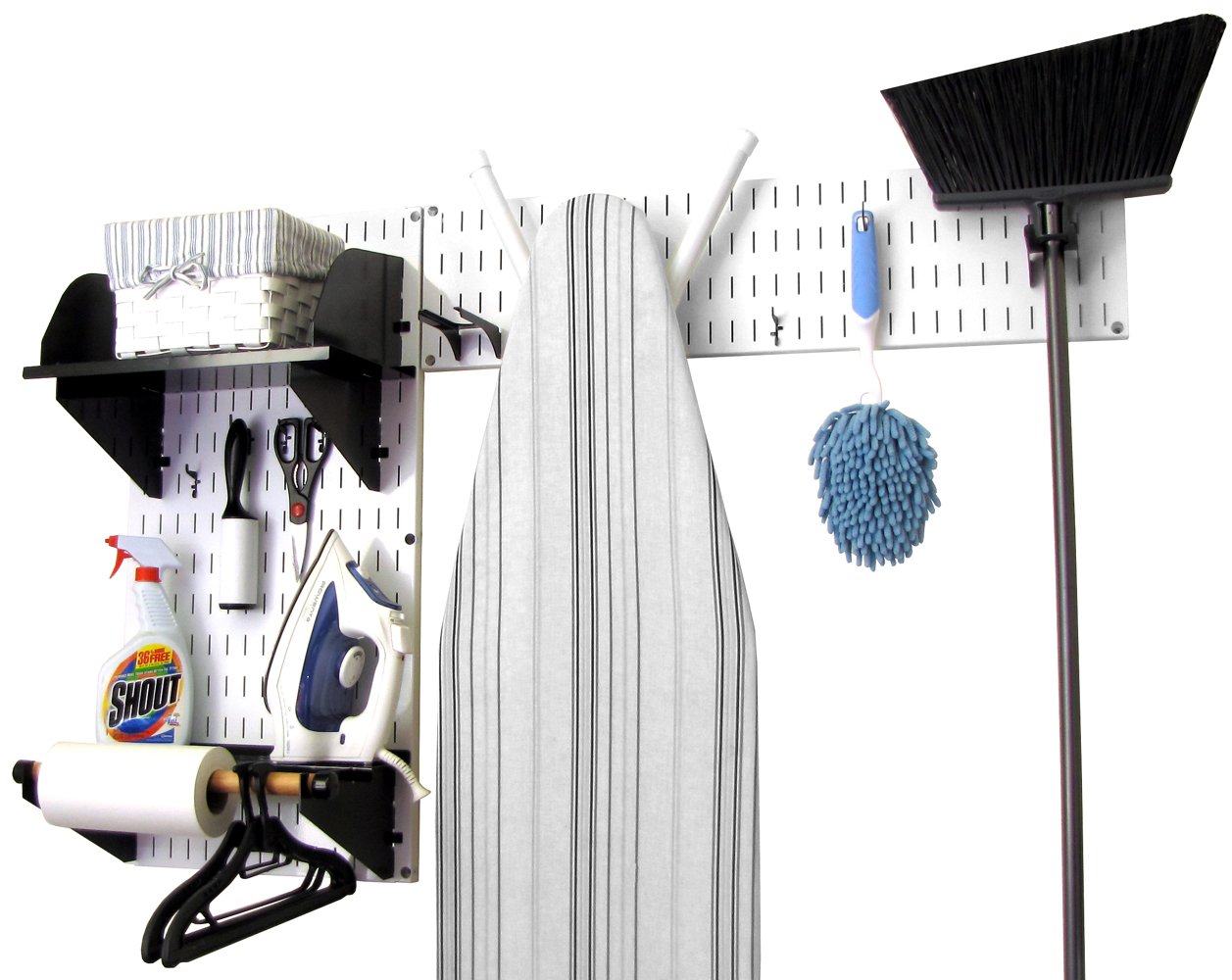 Wall Control Laundry Room Organizer - Wall Mounted Storage System with White Panels & Black Accessories - Perfect for Small Spaces, Apartments & Home Organization