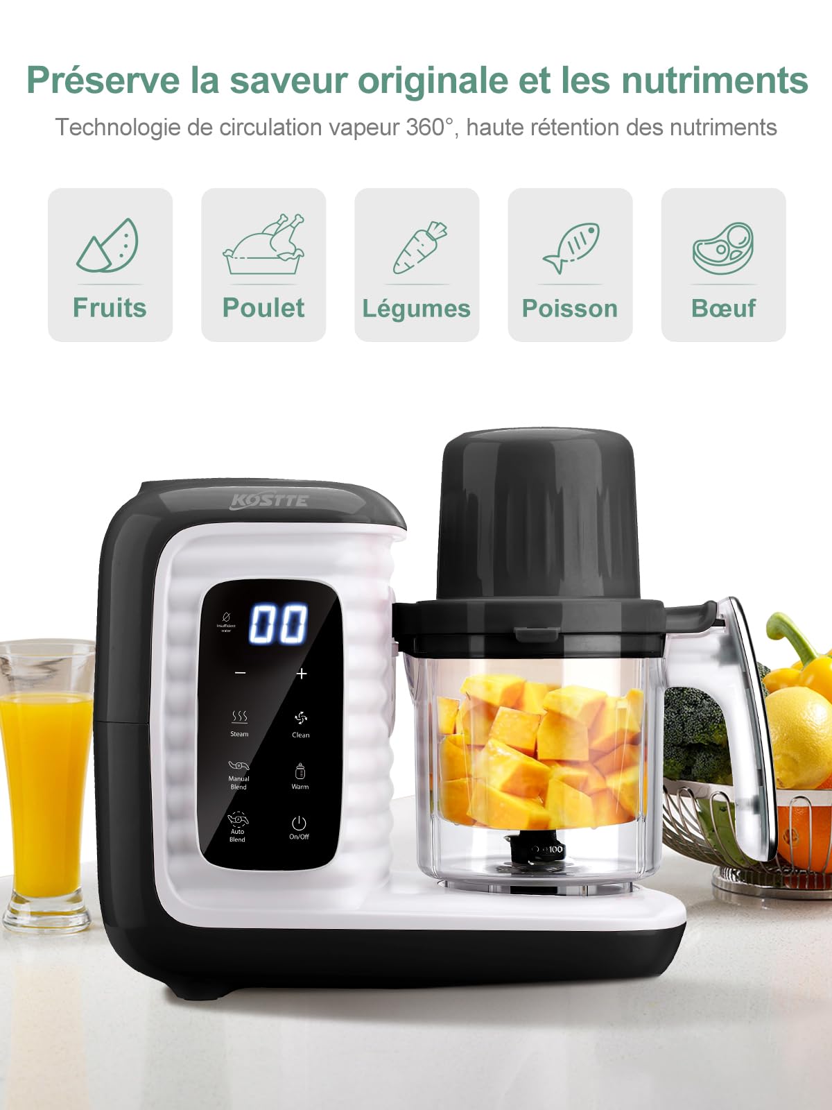 **KOSTTE Multifunctional Baby Food Maker - 6-in-1 Steamer, Blender, Warmer, Defroster, Puree Maker, Baby Cooker - Fast 15-Min Steam Cooking - Perfect for Homemade Baby Food, Toddler Meals & Healthy Purees**