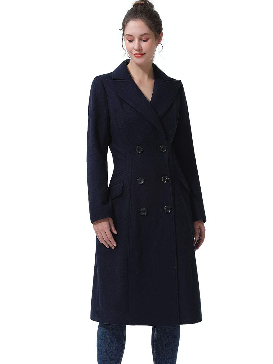 BGSD Women's Bri Wool Blend Double Breasted Long Pea Coat - Plus Size & Petite Options | Warm Winter Outerwear for Walking, Commuting & Office Wear