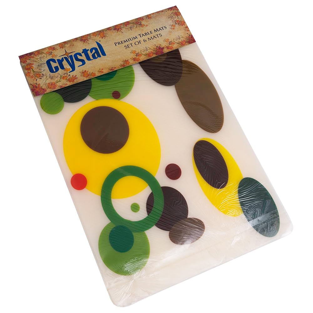 Crystal Home Solutions - Set of 6 Woven Vinyl Table Mats, Stain Resistant & Easy Clean Dining Placemats for Kitchen, Tea Table, and Everyday Use (Abstract Oval Design)