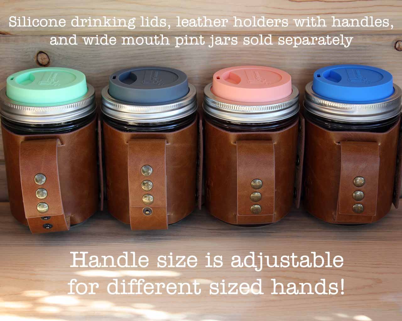 Premium Faux Leather Sleeve with Handle for Wide Mouth Mason Jars - Insulated Travel Mug Cover for 16oz Pint Canning Jars - Perfect for Coffee, Tea & Hot/Cold Beverages On-The-Go