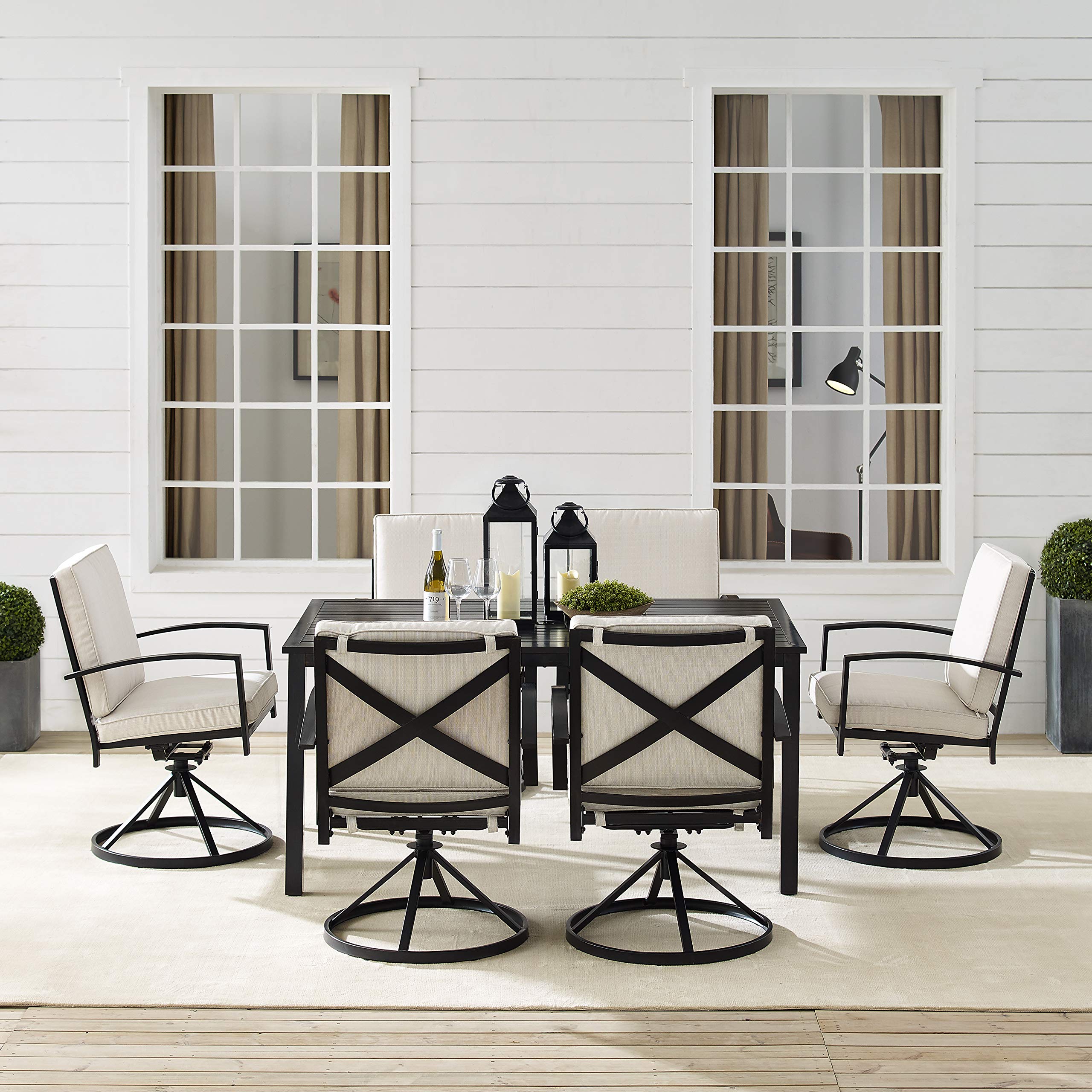 Crosley Furniture Kaplan 7-Piece Outdoor Dining Set for 6 - Patio Table and Chairs with Oiled Bronze Frame & Oatmeal Cushions - Perfect for Backyard, Deck, Garden, and Poolside Entertaining