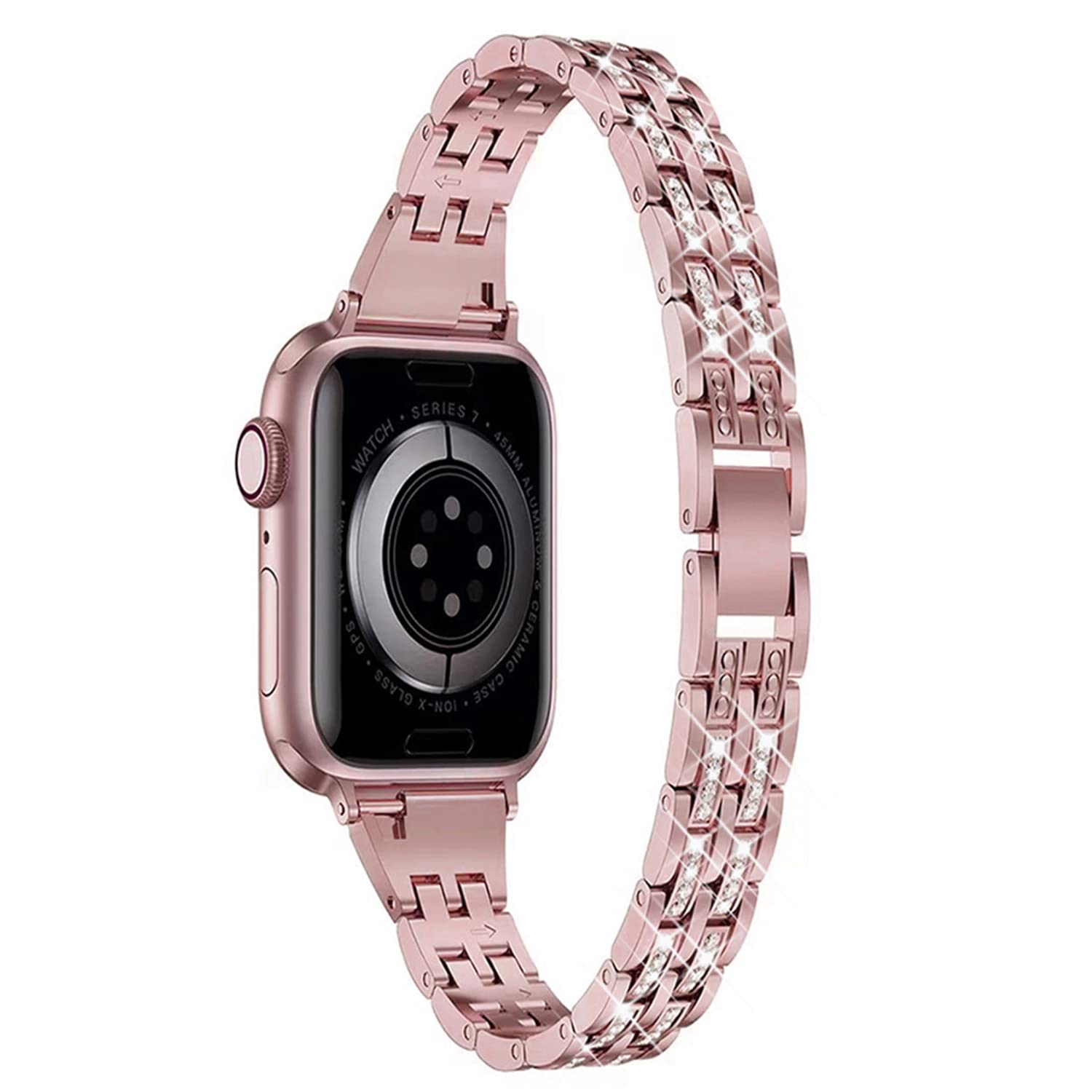 Elegant Stainless Steel Women's Watch Band Compatible with Apple Watch 38mm 40mm 41mm 42mm 44mm 45mm - Slim Rhinestone Strap for Apple Watch Series 7/6/SE/5/4/3/2/1 - Perfect for Work, Parties & Everyday Wear