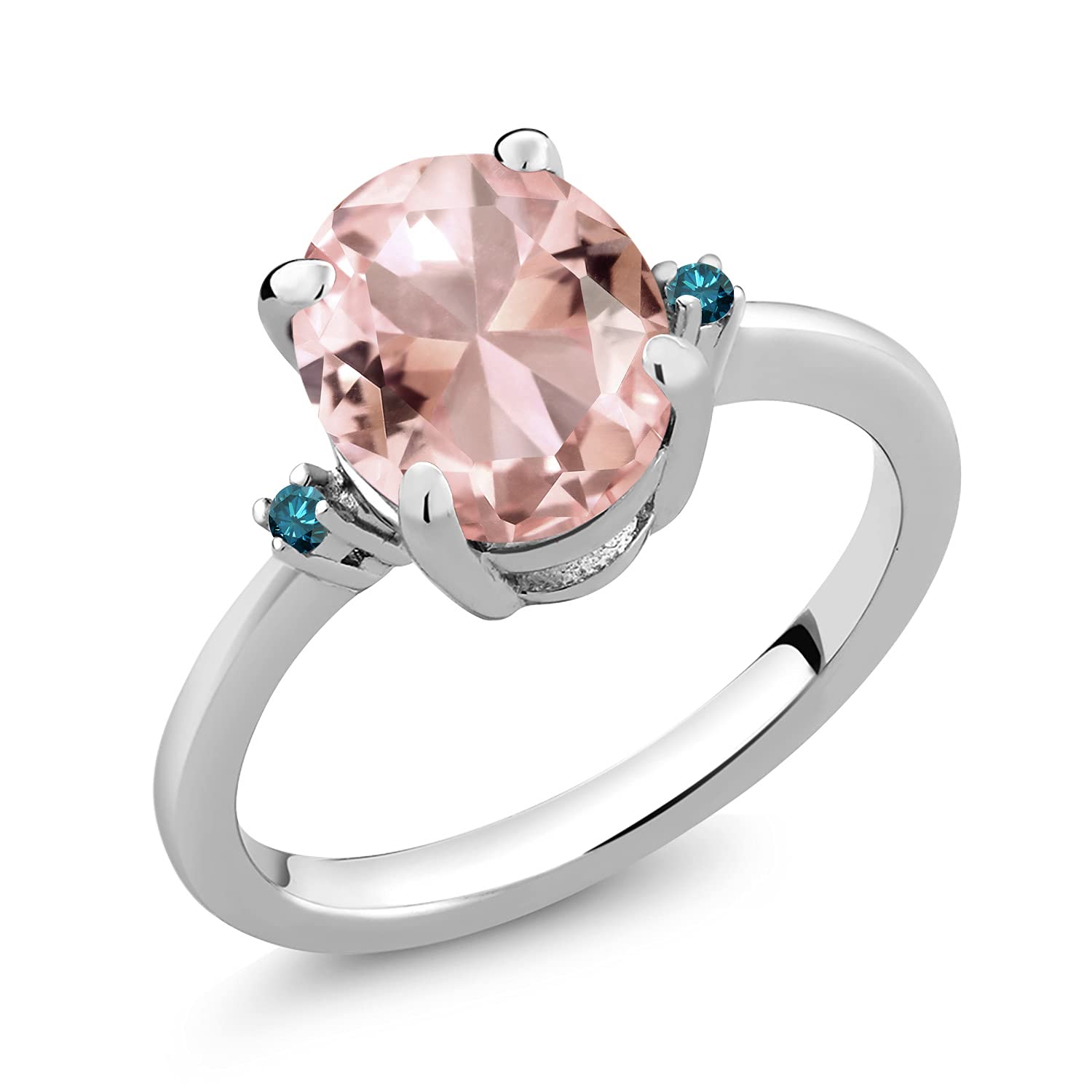 925 Sterling Silver Ring Set with 2.35 Ct Oval Peach Morganite & Blue Diamond - Gem Stone King | Elegant Jewelry for Engagement, Wedding & Anniversary Gifts