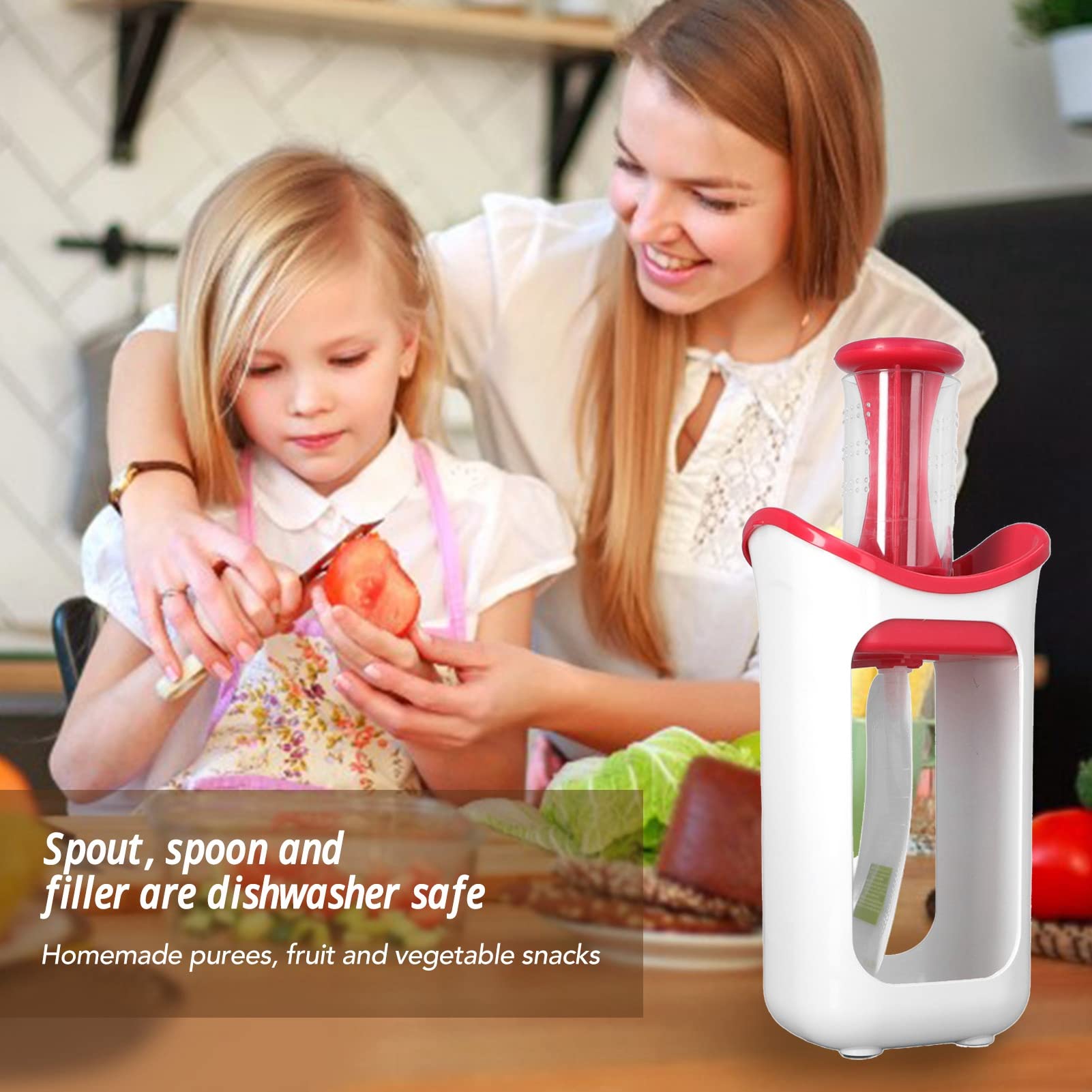 Reusable Baby Food Pouch Filler Station - Homemade Fruit Puree & Juice Squeezer with 10 BPA-Free Squeeze Bags for Infants & Toddlers (Red) | Perfect for Meal Prep, On-the-Go Snacks & Daycare Lunches