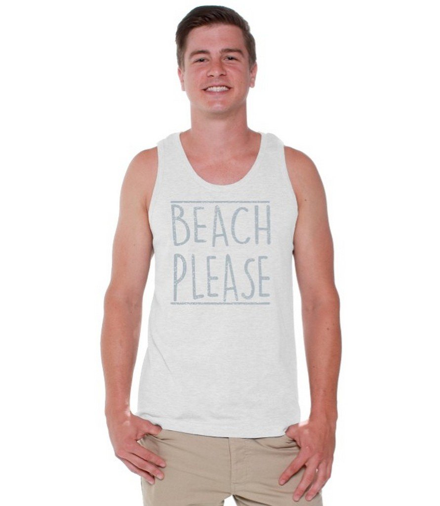 Men's Beach Please Tank Top - Gray Sporty Workout Shirt for Gym & Summer | Casual Streetwear & Vacation Outfit