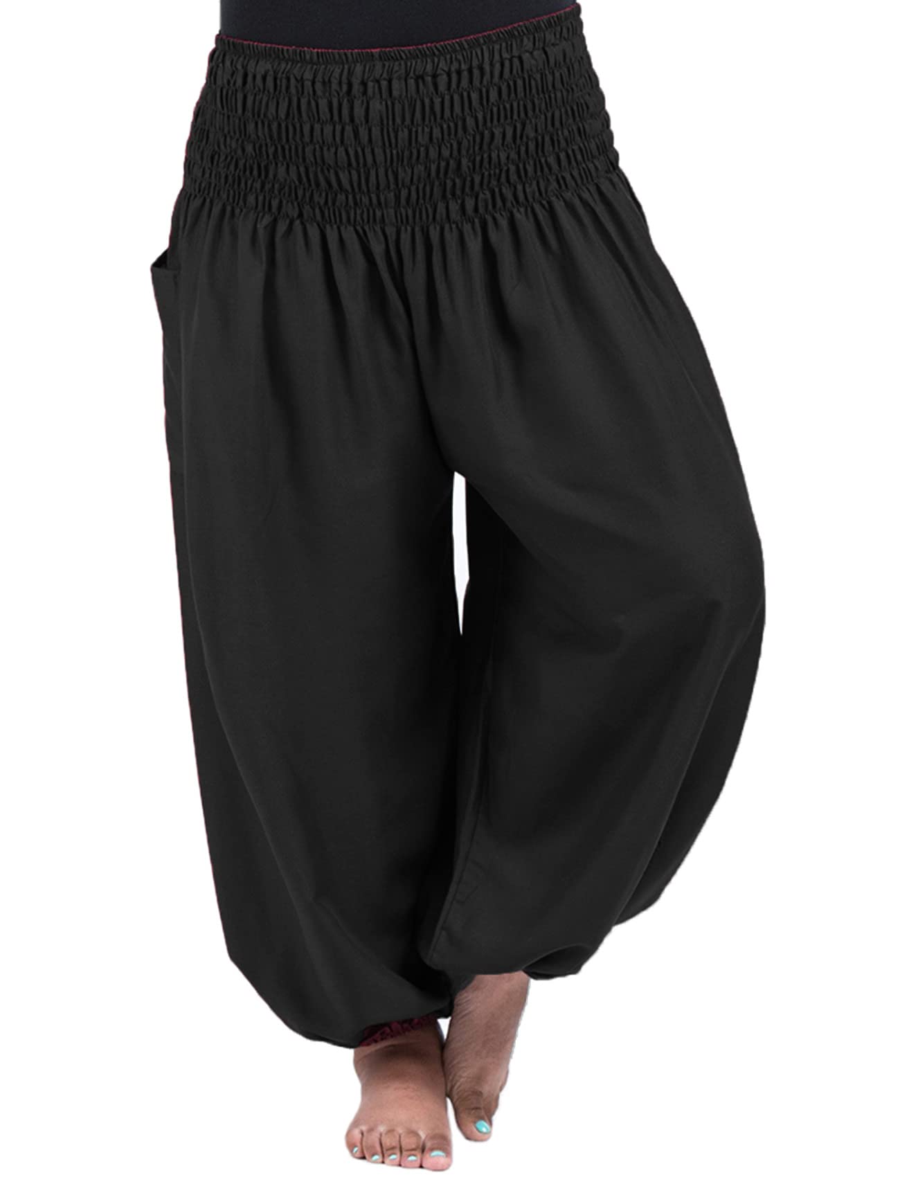 NIOENPT Women's Boho Harem Pants - Smocked Waist Hippie Yoga Pants with Pockets - Plus Size Palazzo Lounge Pants for Travel, Beach & Casual Wear