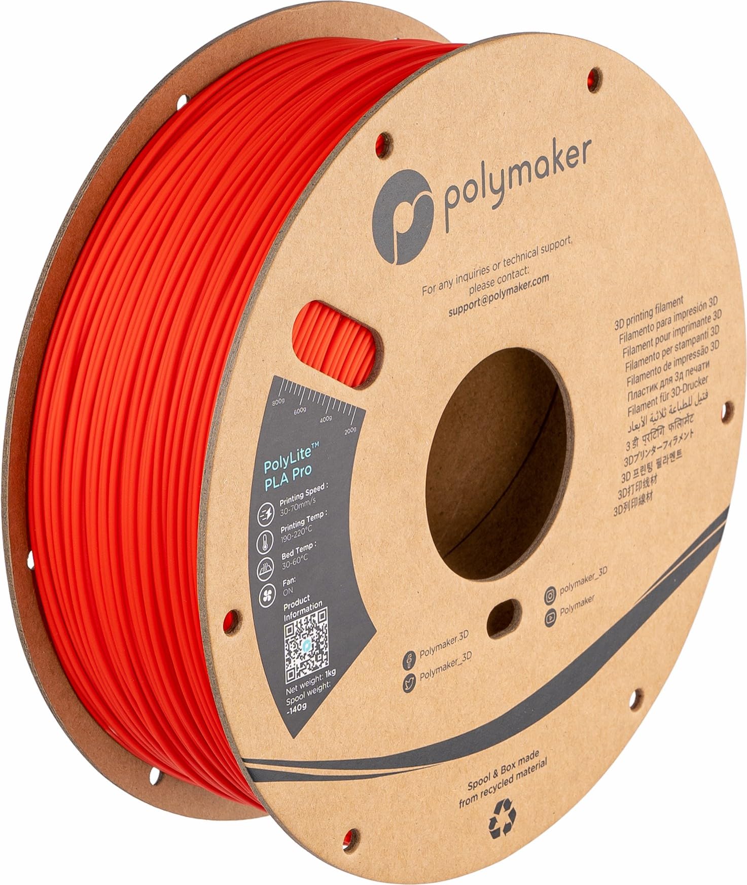 Polymaker PLA PRO 3D Printer Filament 1.75mm Red - 1kg Spool | High Strength, Tough & Rigid PLA Filament for Professional 3D Printing | Ideal for Functional Parts, Prototypes & DIY Projects