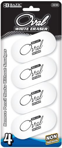Bazic White Oval Erasers - Pack of 4 (Case Pack 72) | Premium Quality Erasers for School, Office & Art | Perfect for Pencils, Sketching & Standardized Tests