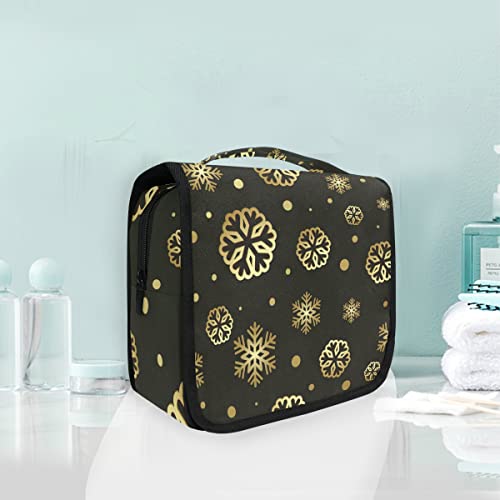 Hanging Travel Toiletry Bag with Snowflake Design - Waterproof Makeup Organizer for Men & Women | Perfect for Winter Holidays, Christmas Gifts & Cosmetic Storage