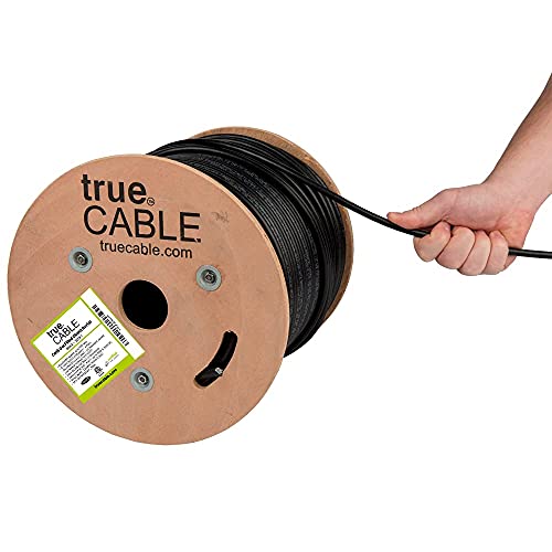 TrueCABLE Cat6 Direct Burial Ethernet Cable - 500ft Black Waterproof Gel-Filled CMX 23AWG Solid Bare Copper 550MHz PoE++ (4PPoE) ETL Listed UTP Bulk Cable for Outdoor Networking, Security Cameras & Underground Installations