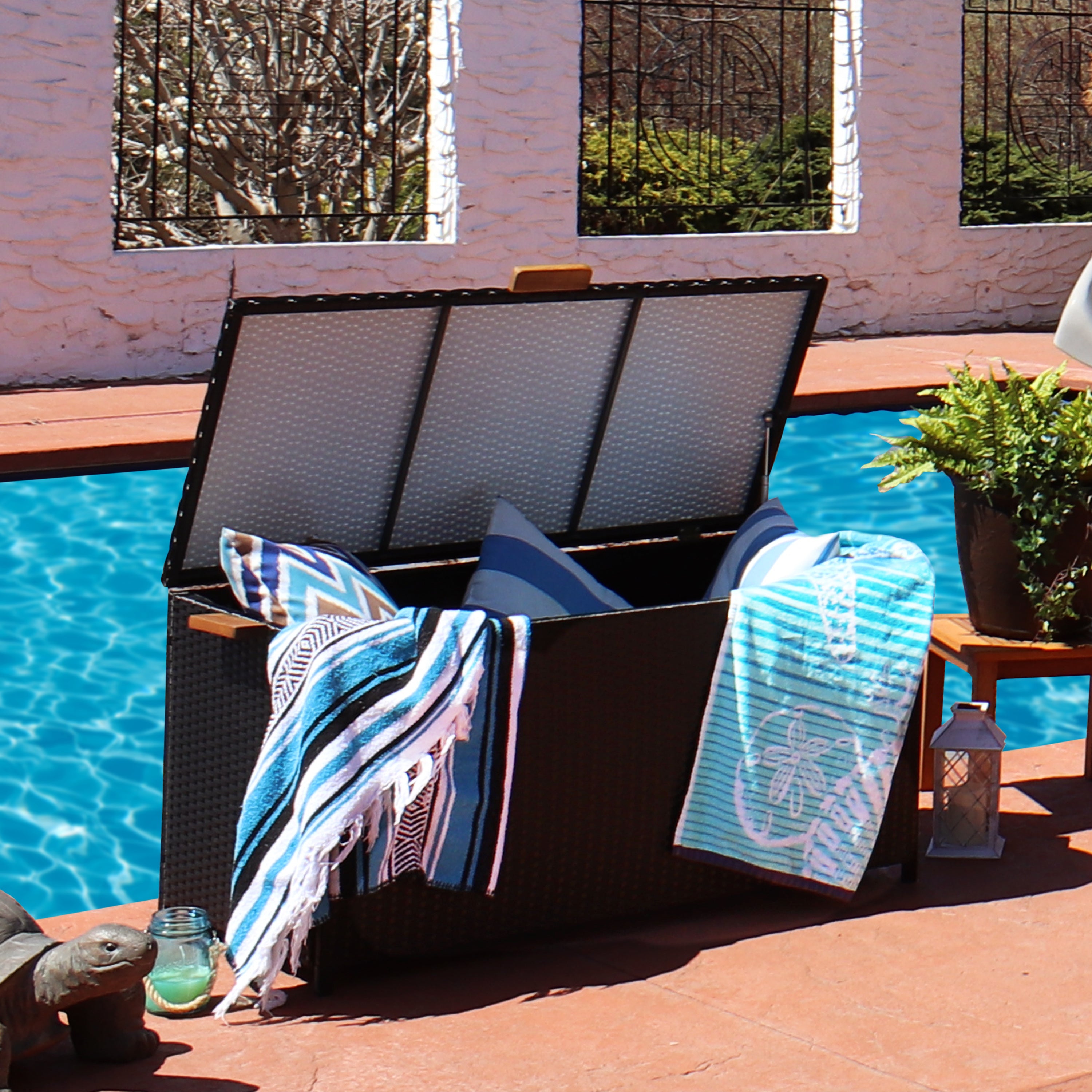 Sunnydaze 75 Gallon Resin Rattan Deck Box for Outdoor & Indoor Storage - Perfect for Patio, Garden, Poolside, and Backyard Organization