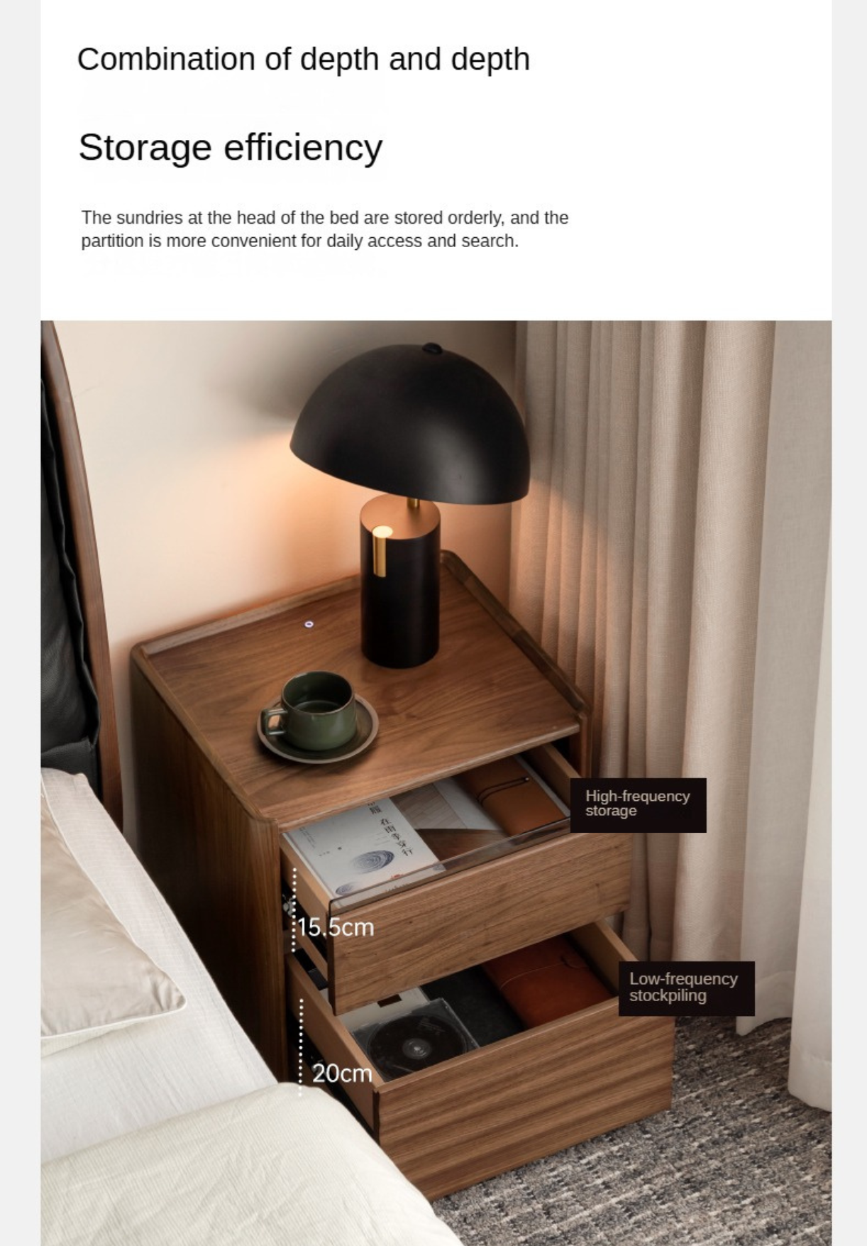Black Walnut Solid Wood Nightstand - Minimalist Bedside Table for Bedroom, Living Room & Office | Durable & Stylish Storage Solution