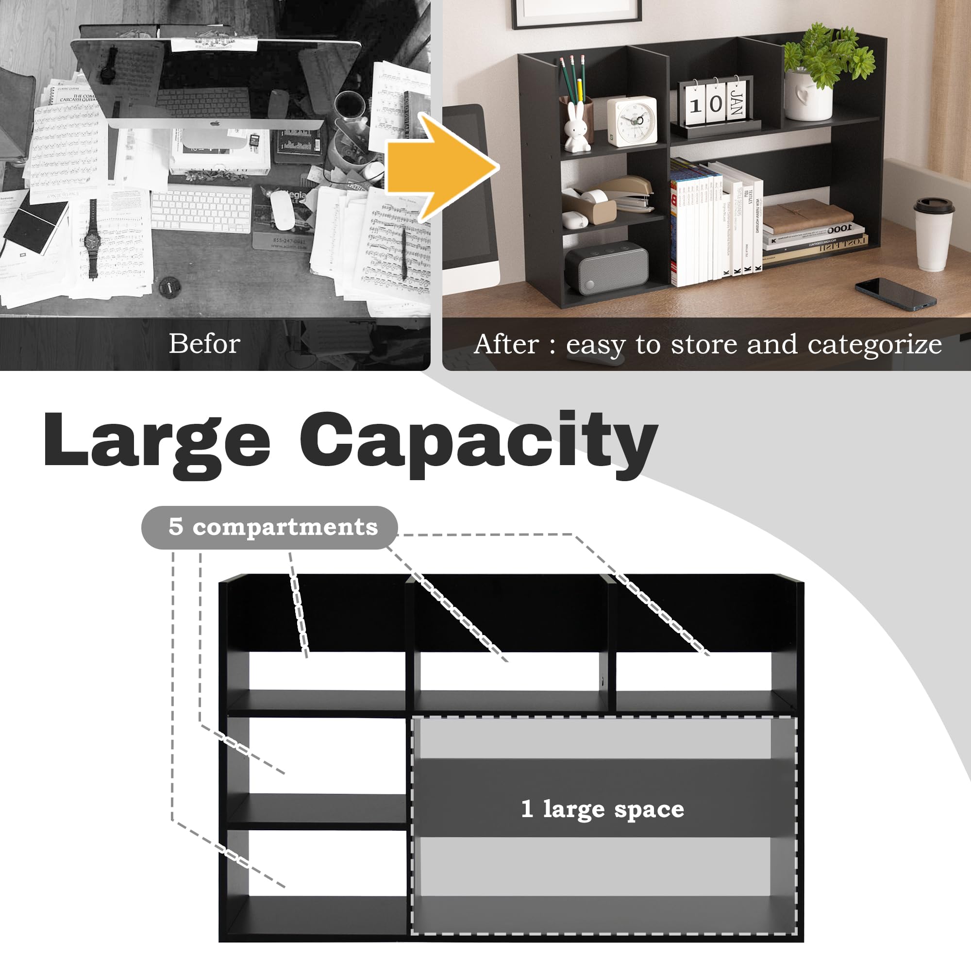 Extra Large Desk Organizer Shelves for Office & Home - Multi-Tier Storage Rack with Shelves | Office Organization Must Haves | Perfect for Desk, Countertop & Workspace Accessories (Black)