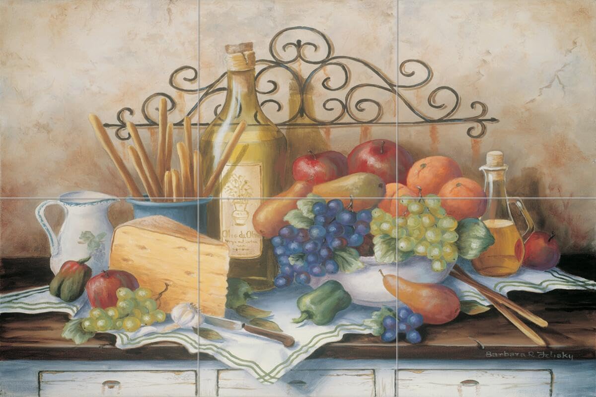 Hand-Painted Ceramic Backsplash Tile Mural for Kitchen - Wrought Iron Design by Barbara Felisky - Perfect for Farmhouse, Rustic & Vintage Style Kitchens